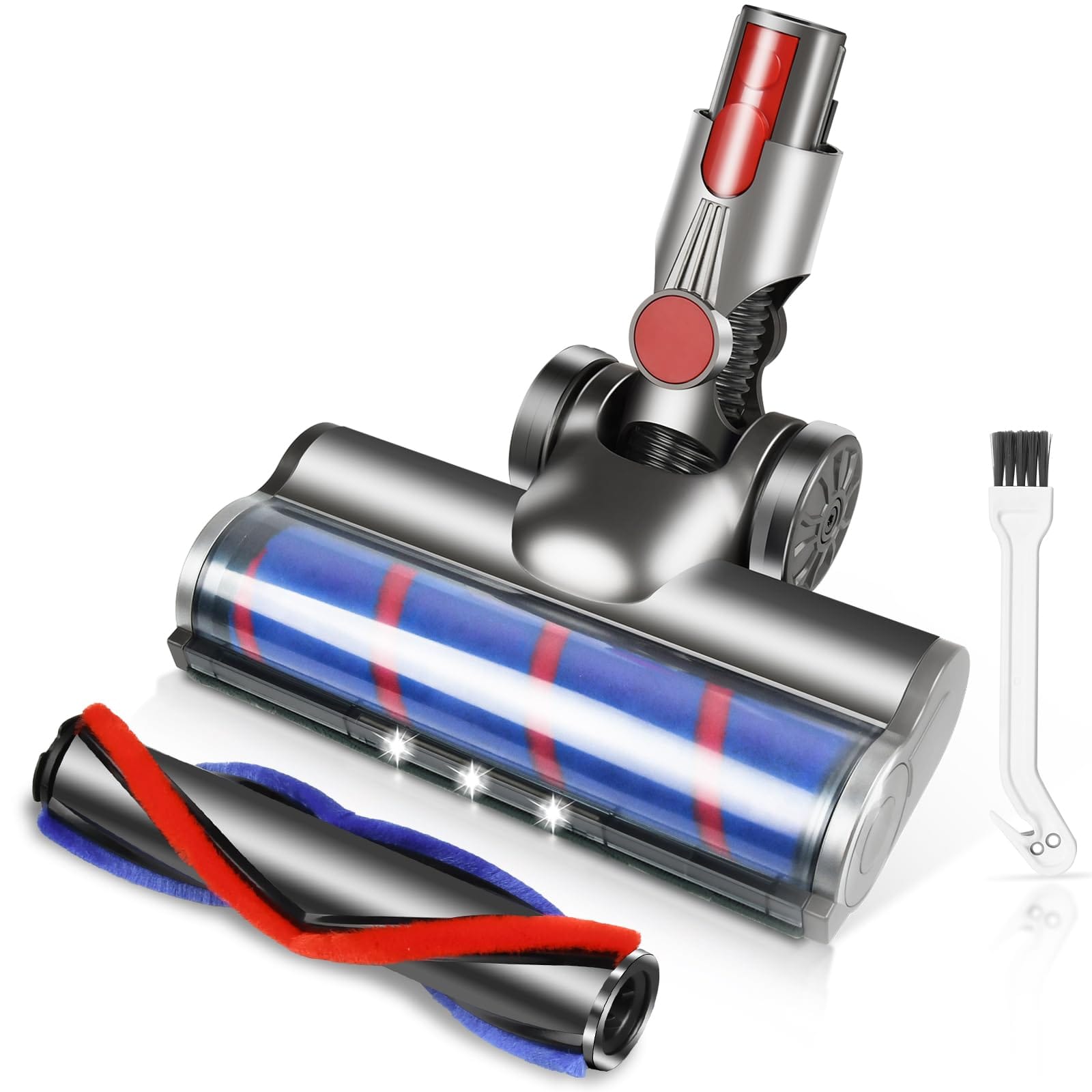 Motorhead Vacuum Attachments Brush Kit for Dyson V7 V8 V10 V11 V15 Series Cleaners with Headlights, Soft and V-Shaped Rollers for Hardwood Floors and Carpets