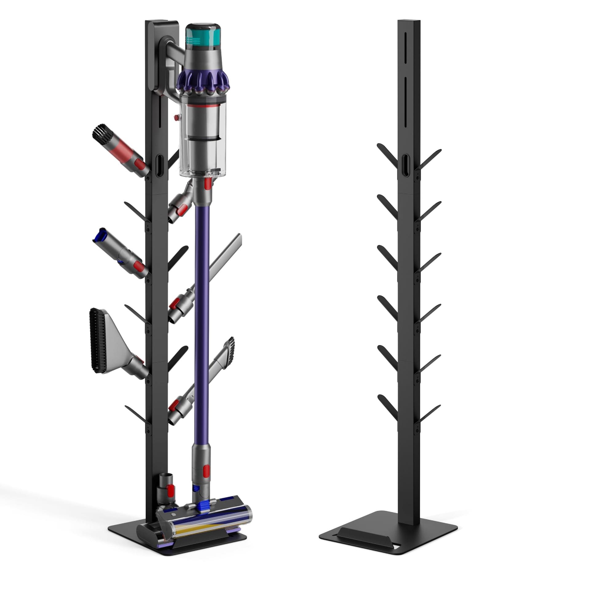 Universal Vacuum Cleaner Stand with 12 Storage Hooks for Dyson, Shark, Eureka, Tineco, Dreame Cordless Vacuums - Metal Holder, Black