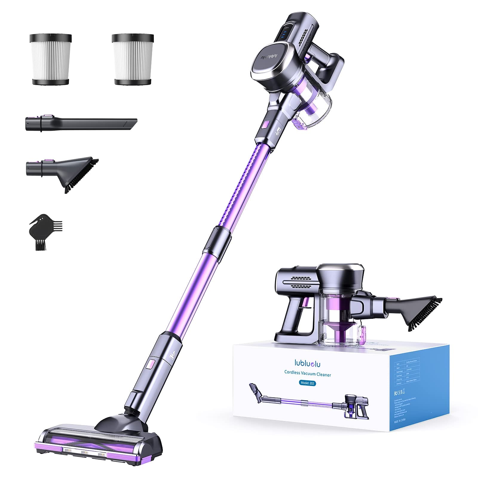 Lubluelu 25000Pa Cordless Stick Vacuum Cleaner with Brushless Motor, 50Min Runtime, Self-Standing for Hard Floor, Carpet, Pet Hair
