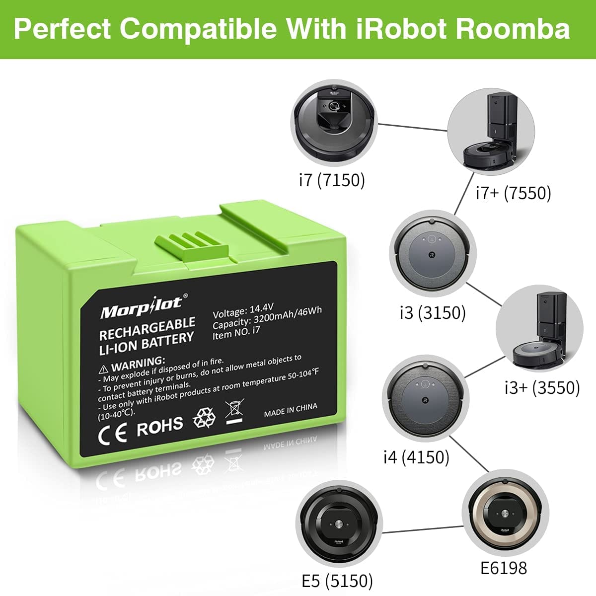 Morpilot 14.4V 3200mAh I7 Battery Replacement for iRobot Roomba E and I Series - Review Image 2