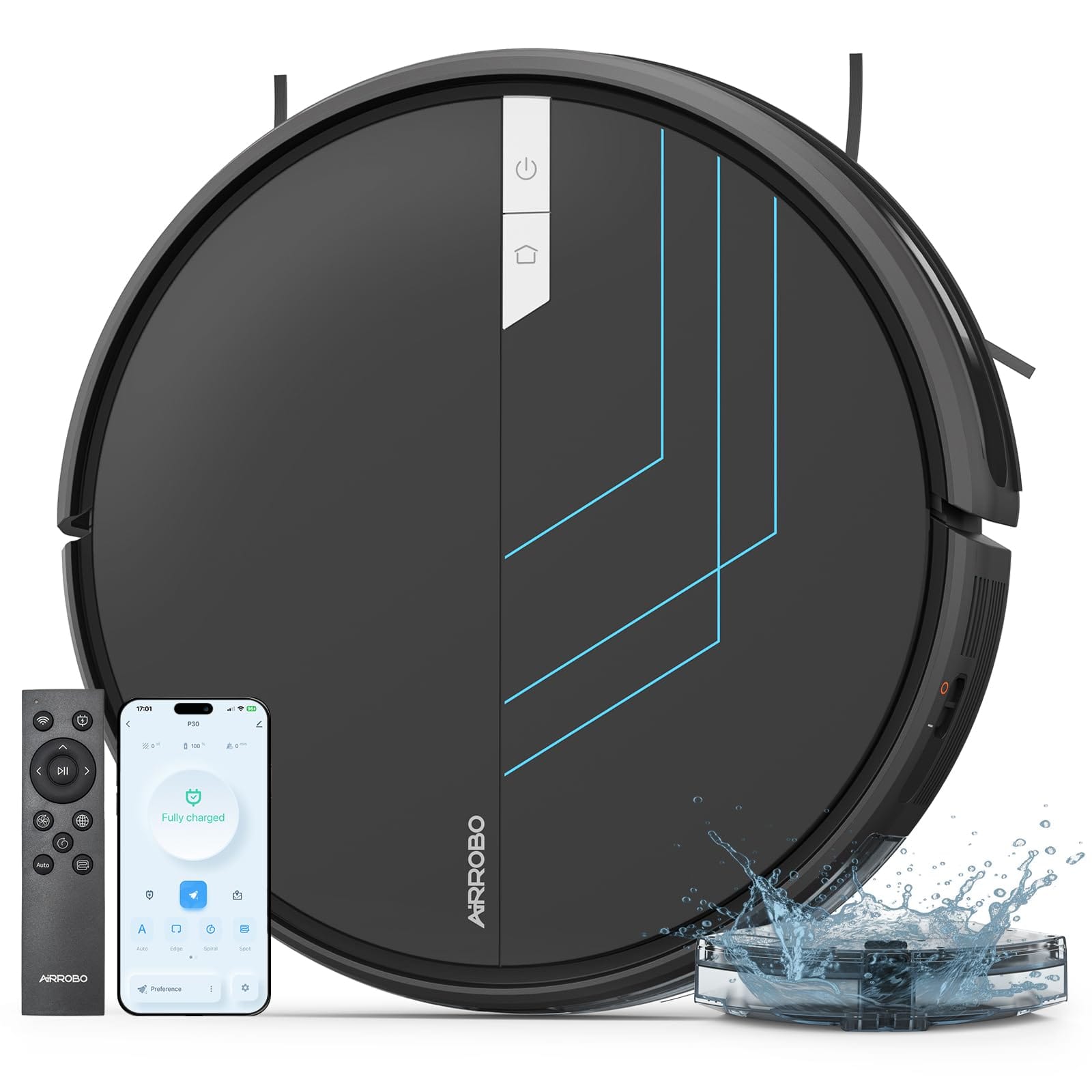 Airrobo P30 Robot Vacuum and Mop with 3000Pa Strong Suction Power, Wi-Fi/App/Alexa, Self-Charging, HEPA Filter, Lightweight Design