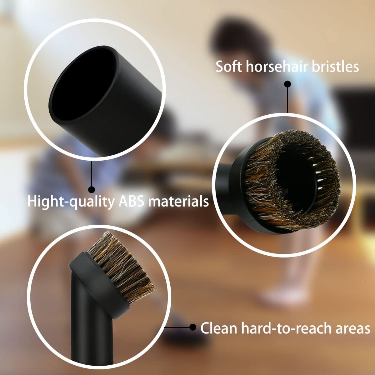 2 Pcs Black Round Dust Brush 1.25'' Vacuum Hose Attachment with Horse Hair Bristles for Efficient Cleaning - Compatible with Most Vacuum Cleaners - Review Image 4