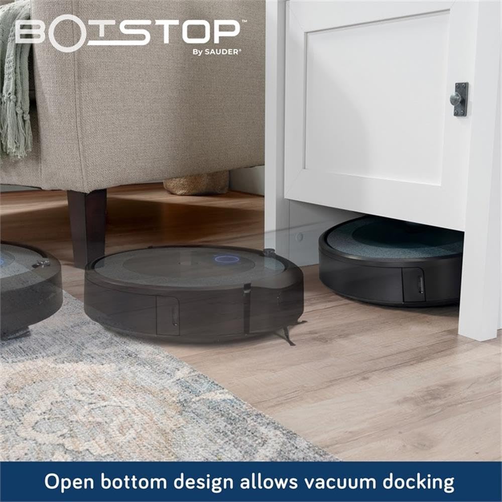 Sauder Homeplus Robot Vacuum Storage Side Table End Table Cabinet with Charging Station in Soft White and Lintel Oak - Review Image 5