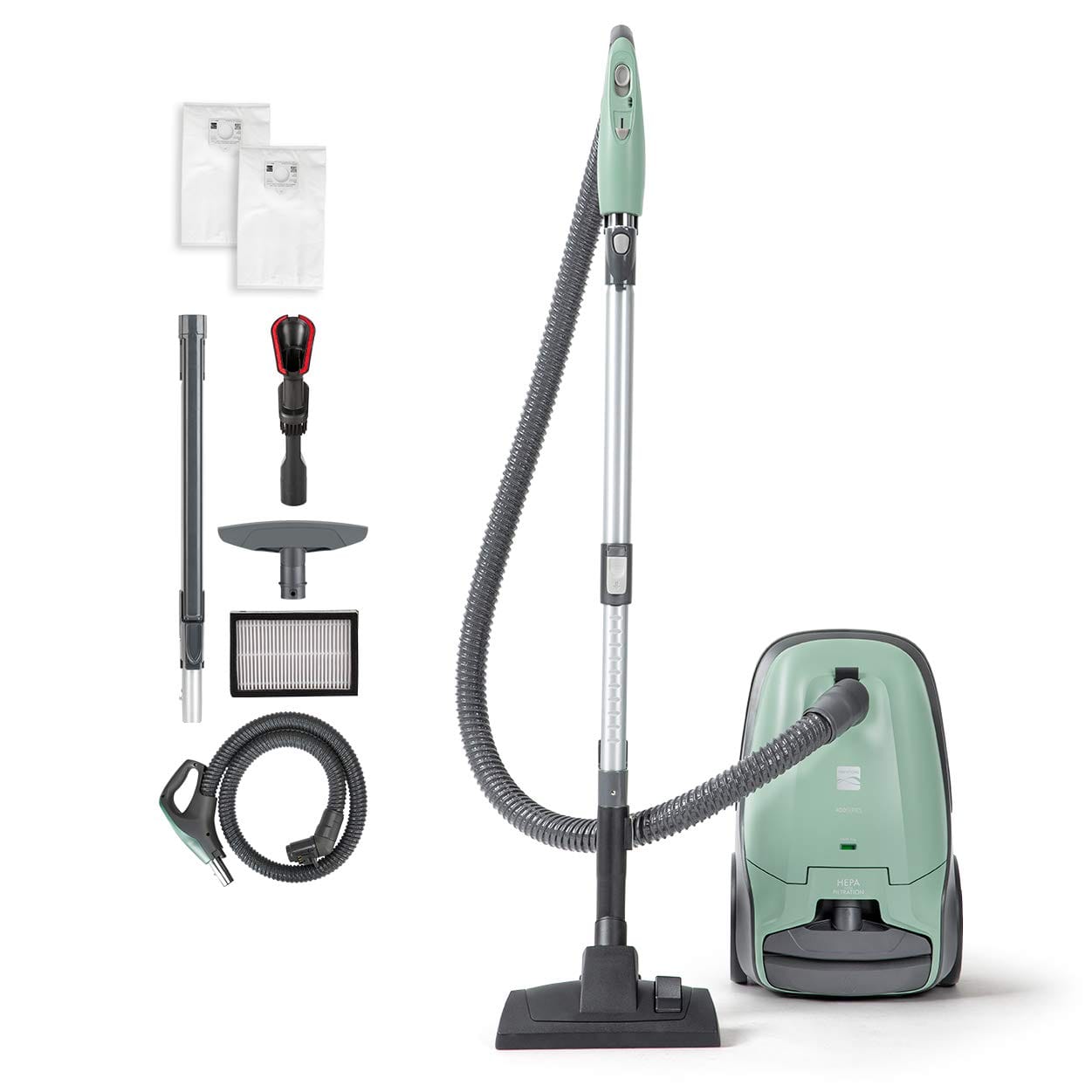 Kenmore Pet Hair Vacuum Cleaner with Extended Telescoping Wand, HEPA Filter, Retractable Cord, and 2 Cleaning Tools - Lightweight Bagged Canister Vacuum, Green