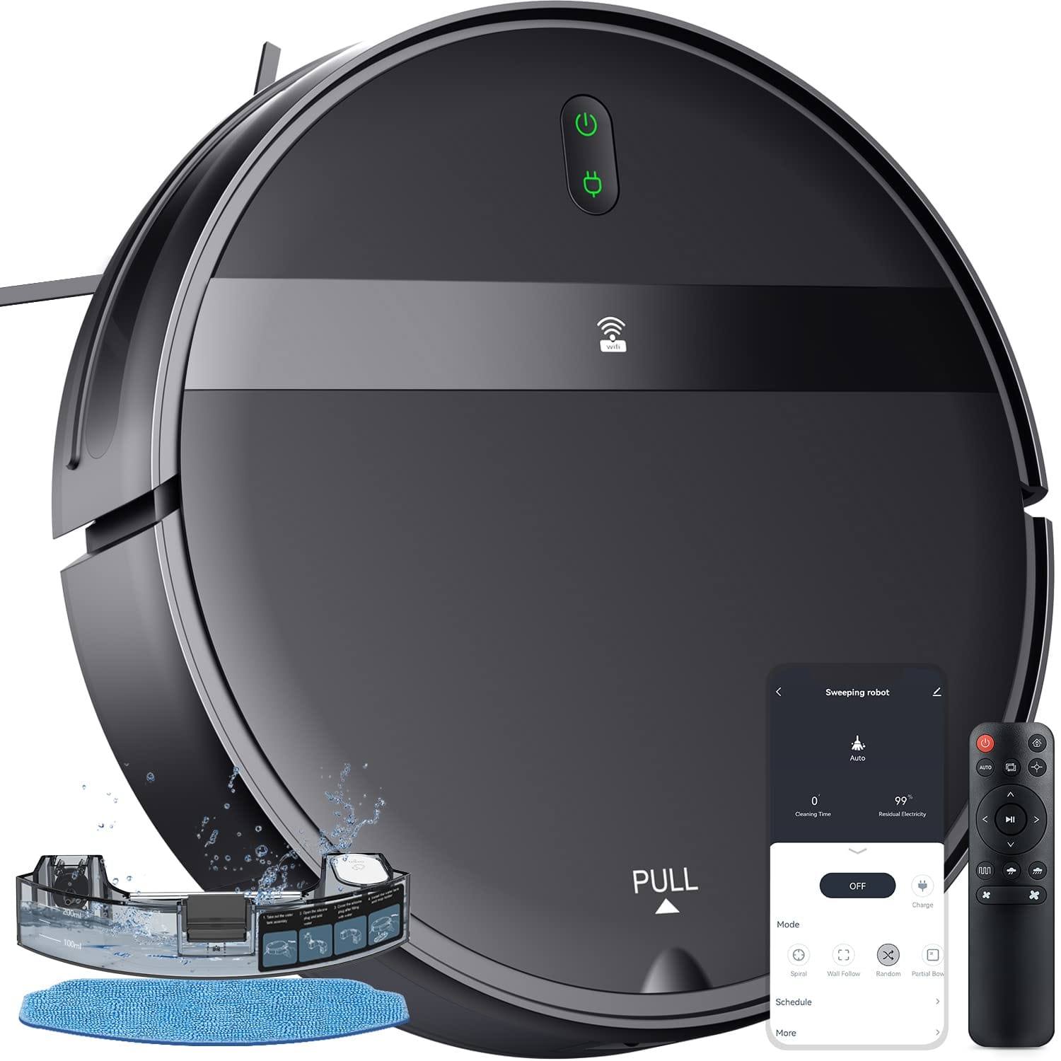 Manvins 2-in-1 Robot Vacuum and Mop Cleaner, WiFi/Alexa/App Controlled, Ultra-Slim Design, Powerful Suction for Pet Hair/Carpets/Hard Floors