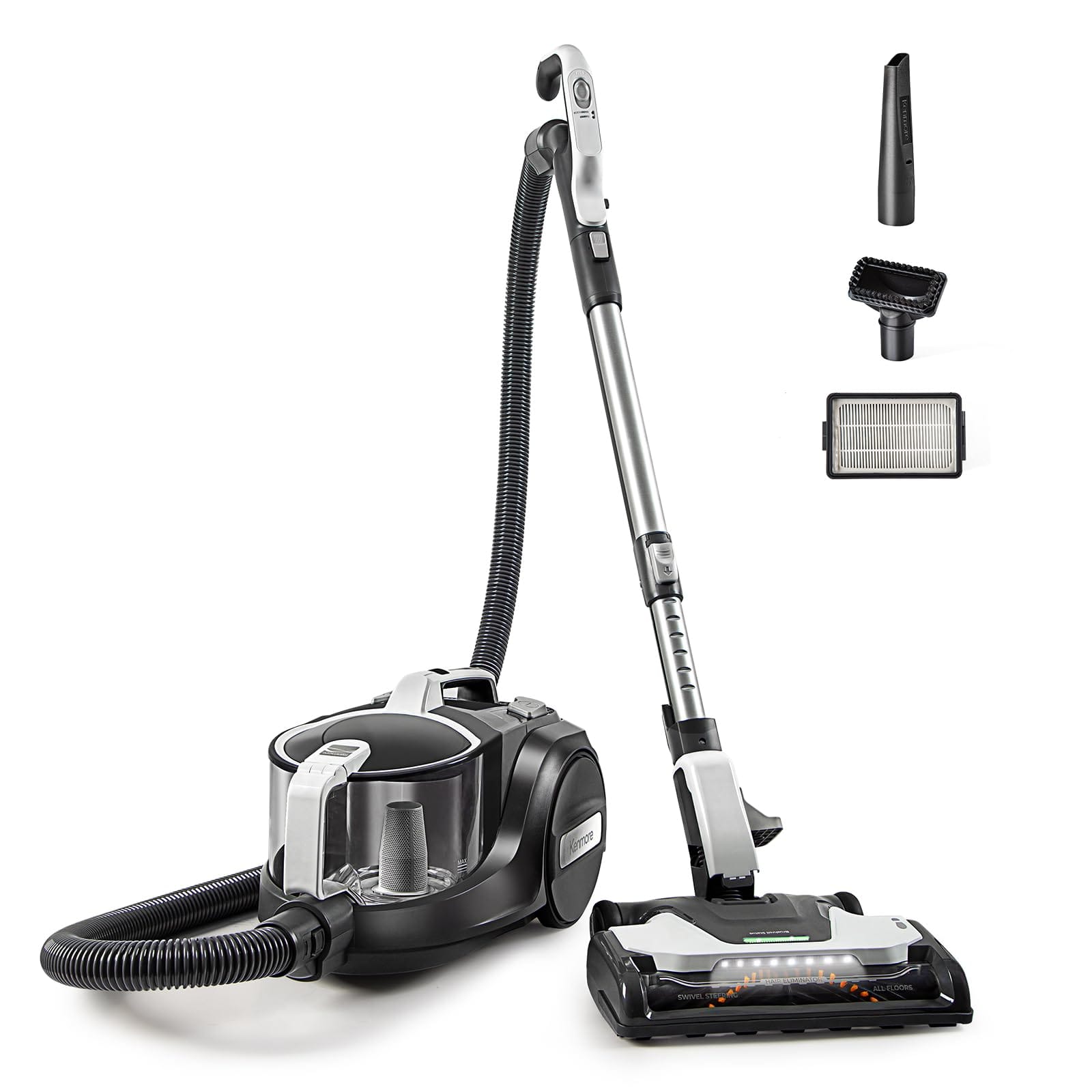 Budget-Friendly Kenmore 500 Series Bagless Canister Vacuum with Hair Eliminator Brushroll, Cyclonic Technology, HEPA Filtration, 24' Auto Cord Rewind, White