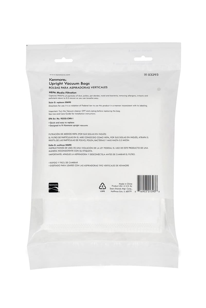 Kenmore Style O Hepa Cloth Vacuum Bags for Upright Vacuum Cleaners - 2 Pack, White - Review Image 4