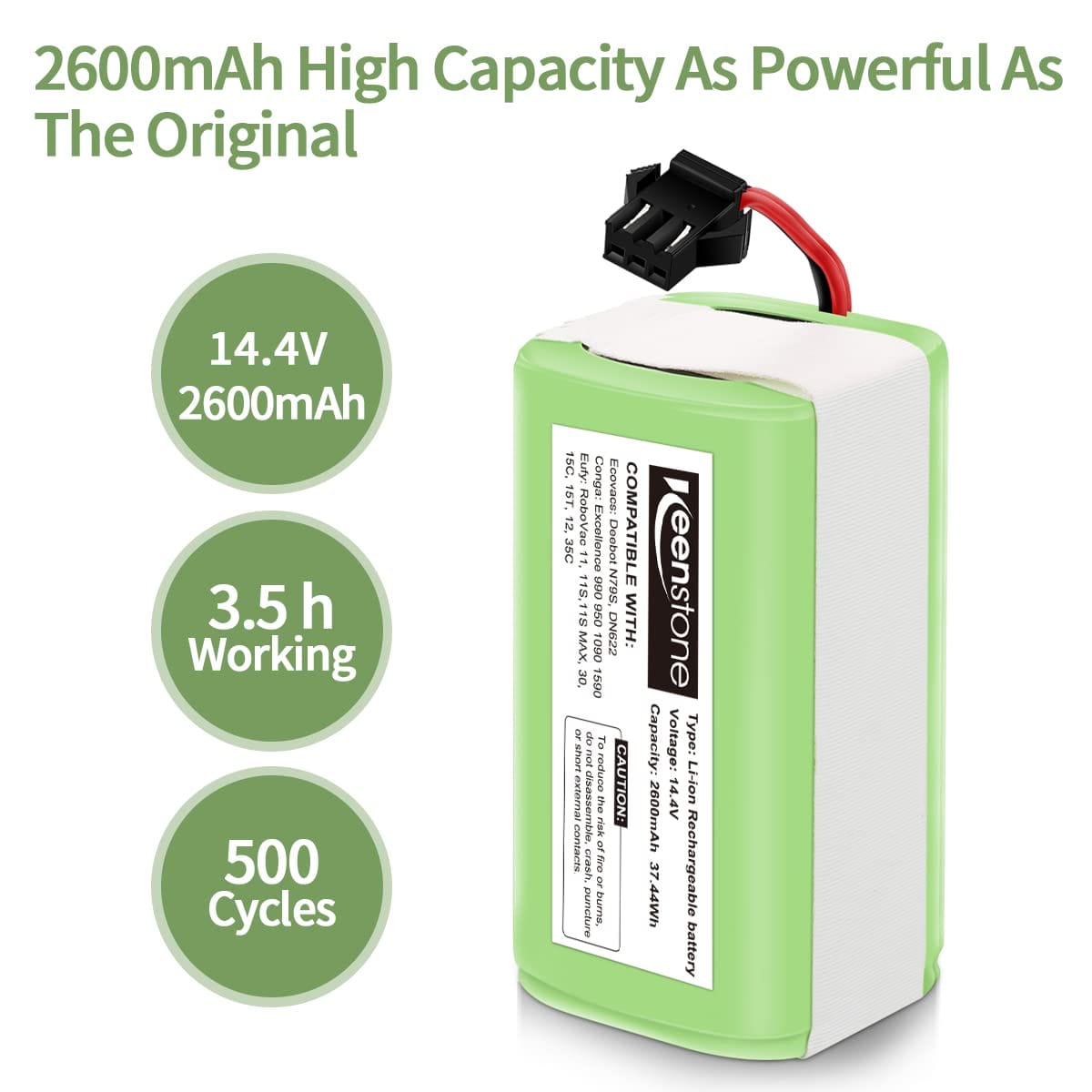 High Capacity 14.4V 2600mAh Replacement Battery for Eufy Robovac and Ecovacs Deebot | Compatible with Multiple Models - Review Image 3