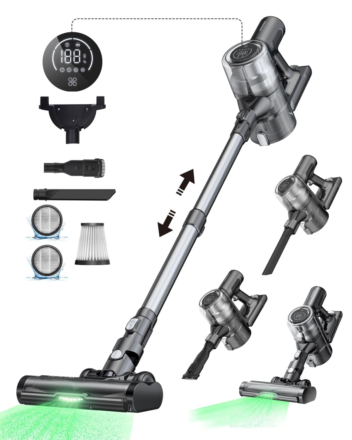 Proscenic P13 Cordless Vacuum Cleaner - 38Kpa Suction, 50 Min Run Time, Lightweight Stick Vacuum for Home, Pet Hair, Carpet