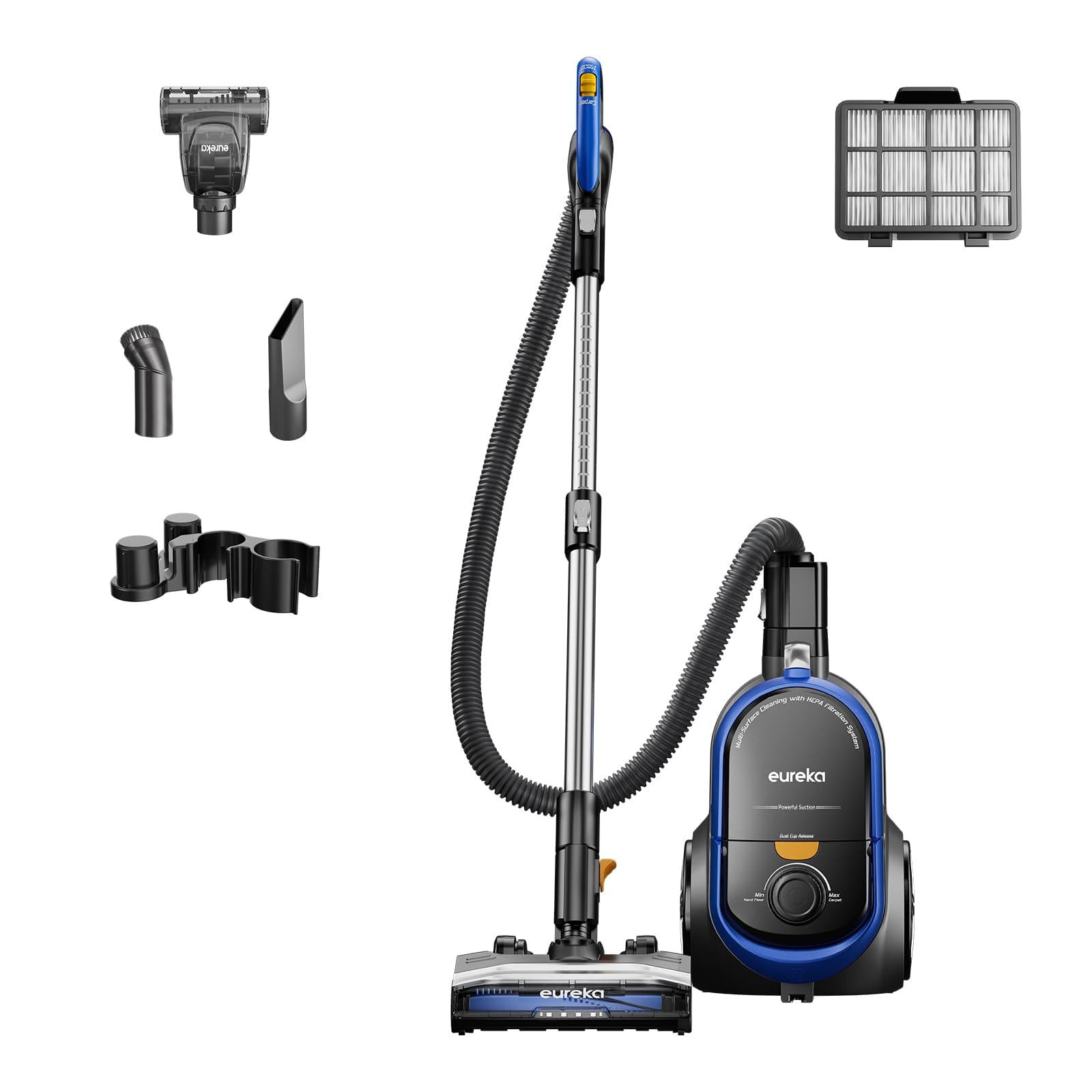 Eureka NEN186BL Bagless Canister Vacuum Cleaner with 2 Motors, Retractable Cord, and 4 Cleaning Tools - Pet-Friendly, Powerful Suction, Blue