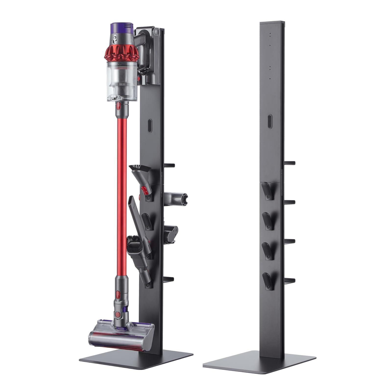 Black Metal Stand for Dyson Cordless Vacuums - Vacuum Cleaner Organizer with Hooks and Shelves