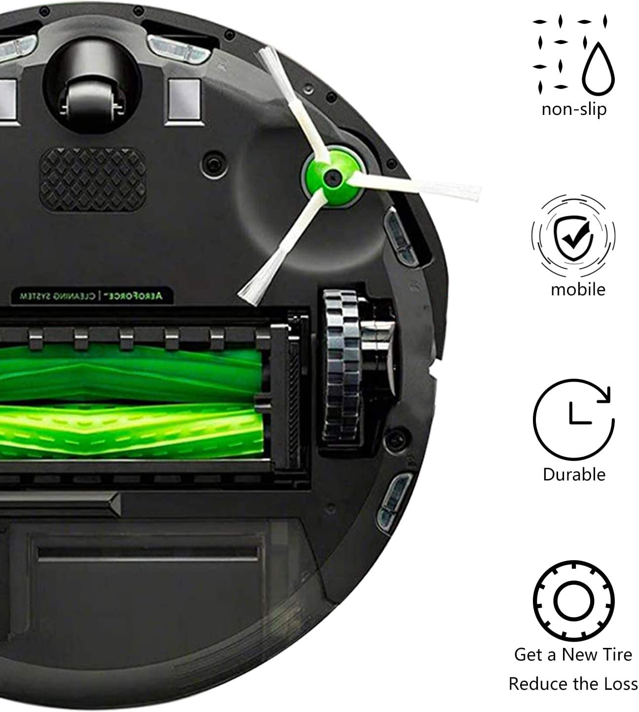 Anti-Slip Garbage Fighter Tires for iRobot Roomba Wheels, 500-900 Series, E5, E6, i7 - Black (4 Pack) - Review Image 3