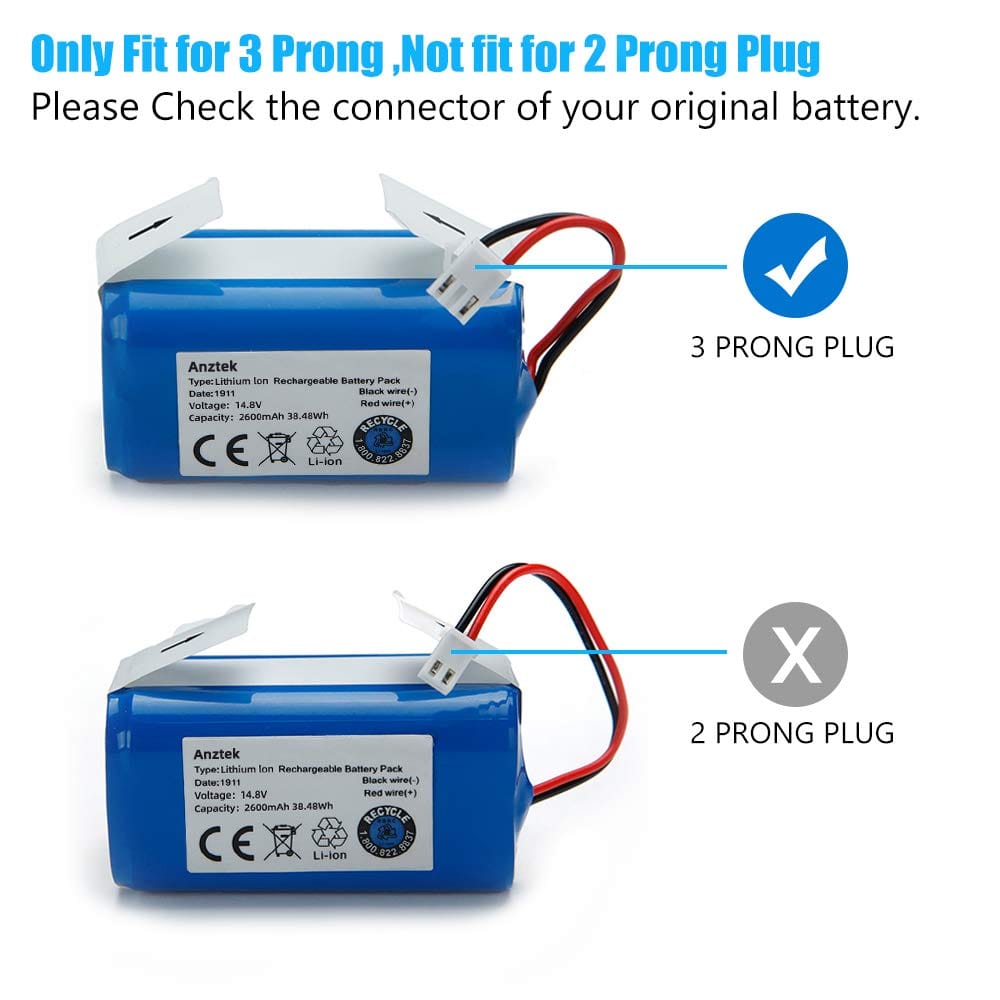High Capacity Replacement Shark Ion RVBAT700 Battery for RV700, RV720, RV725, RV750 | 14.8V 2600mAh Rechargeable Battery (3 Prong Plug) - Review Image 2
