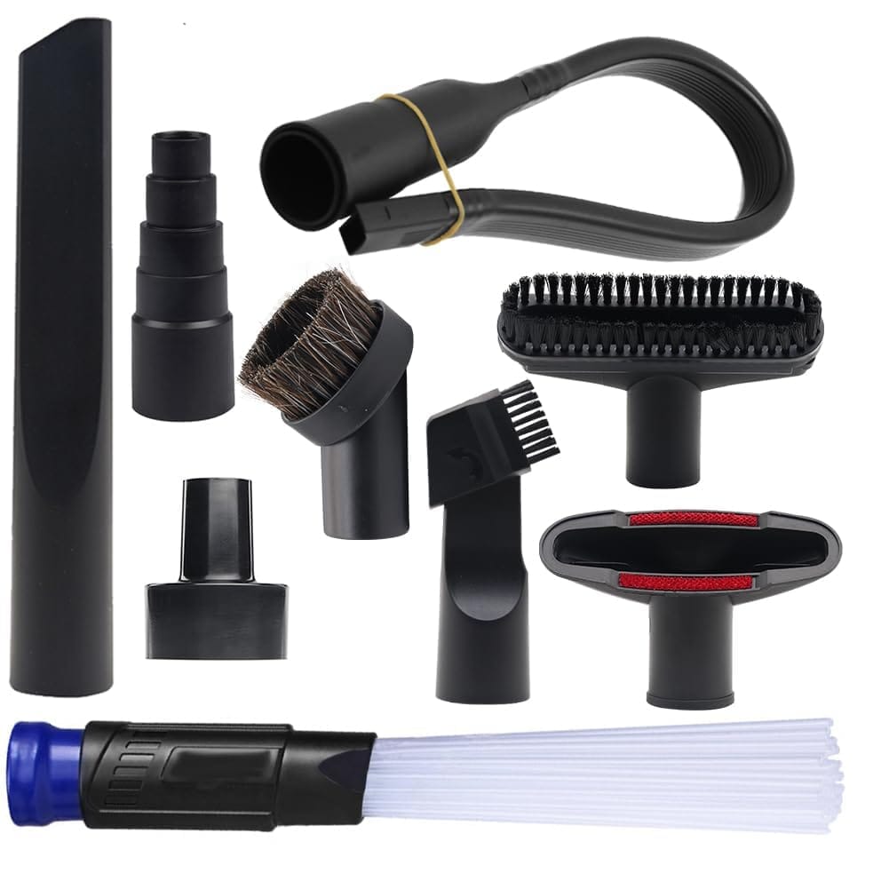 9-Piece Household Cleaning Vacuum Attachment Set for Versatile Shop Vac Accessories - Vacuum Hose Adapters, Brush Tools, Crevice Attachments