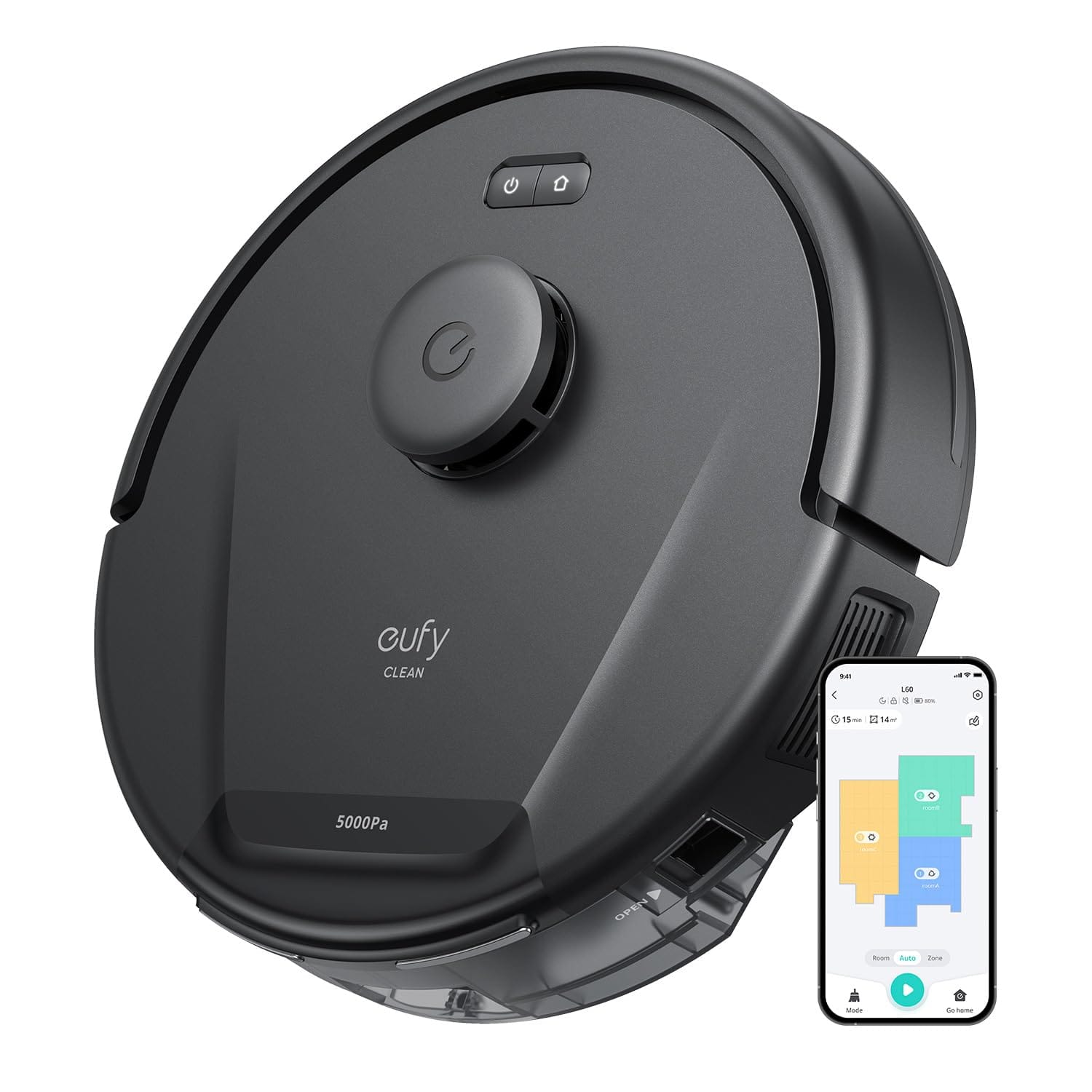 Eufy L60 Robot Vacuum with Ultra-Strong 5,000 Pa Suction and Ipath Laser Navigation for Deep Floor Cleaning, Lightweight and Ideal for Pet Hair on Hard Floors