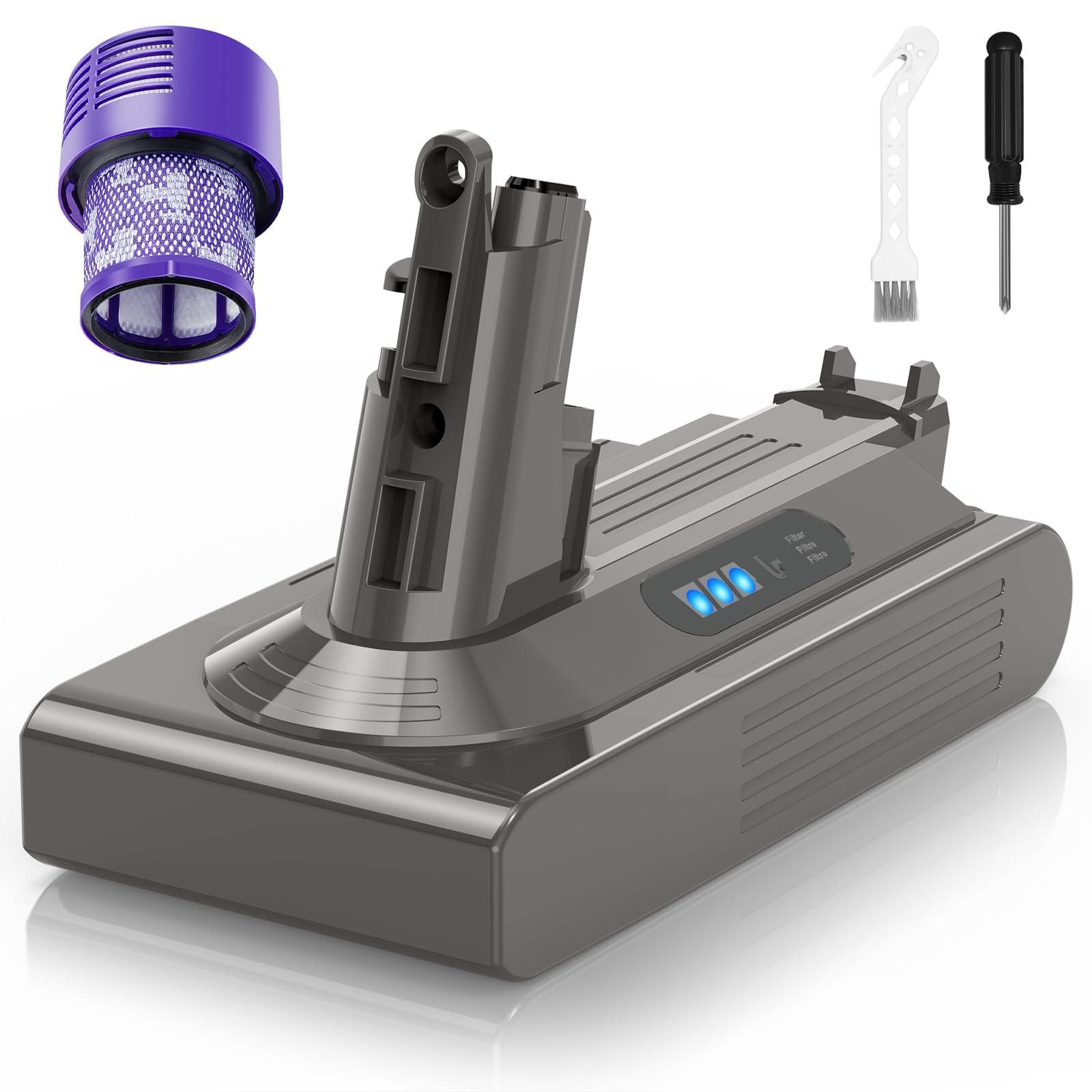 High Capacity Chanjoyh V10 25.2V 6000mAh Lithium Ion Battery Replacement for Dyson V10 Cordless Vacuum Cleaner with Filter