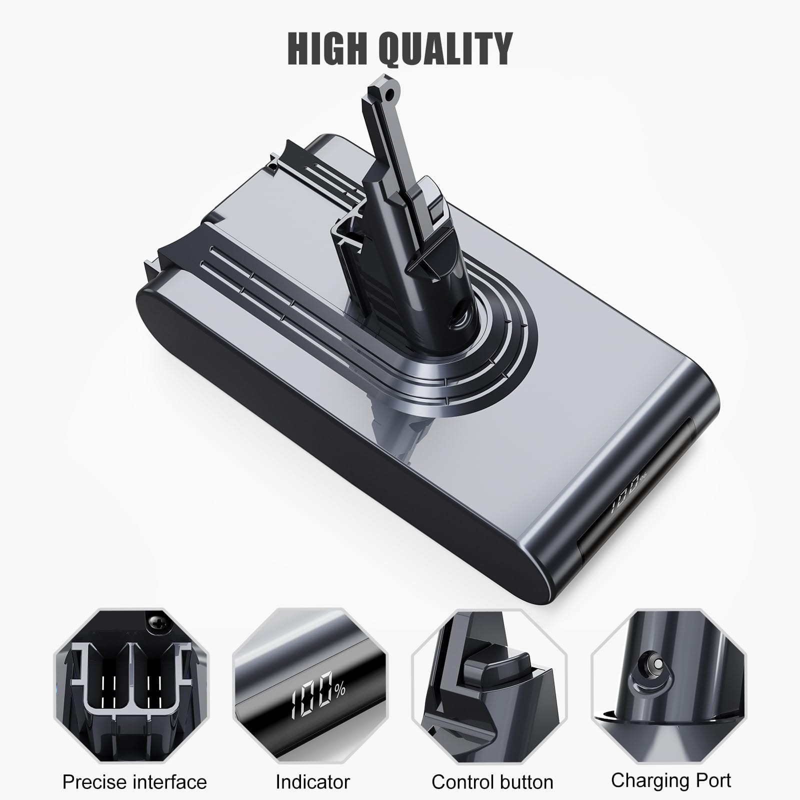 21.6V 8.0Ah Dyson V8 Battery Replacement with Display - Compatible with Dyson V8 Animal, Motorhead, Fluffy Sv10 Vacuum Cleaners - Review Image 3