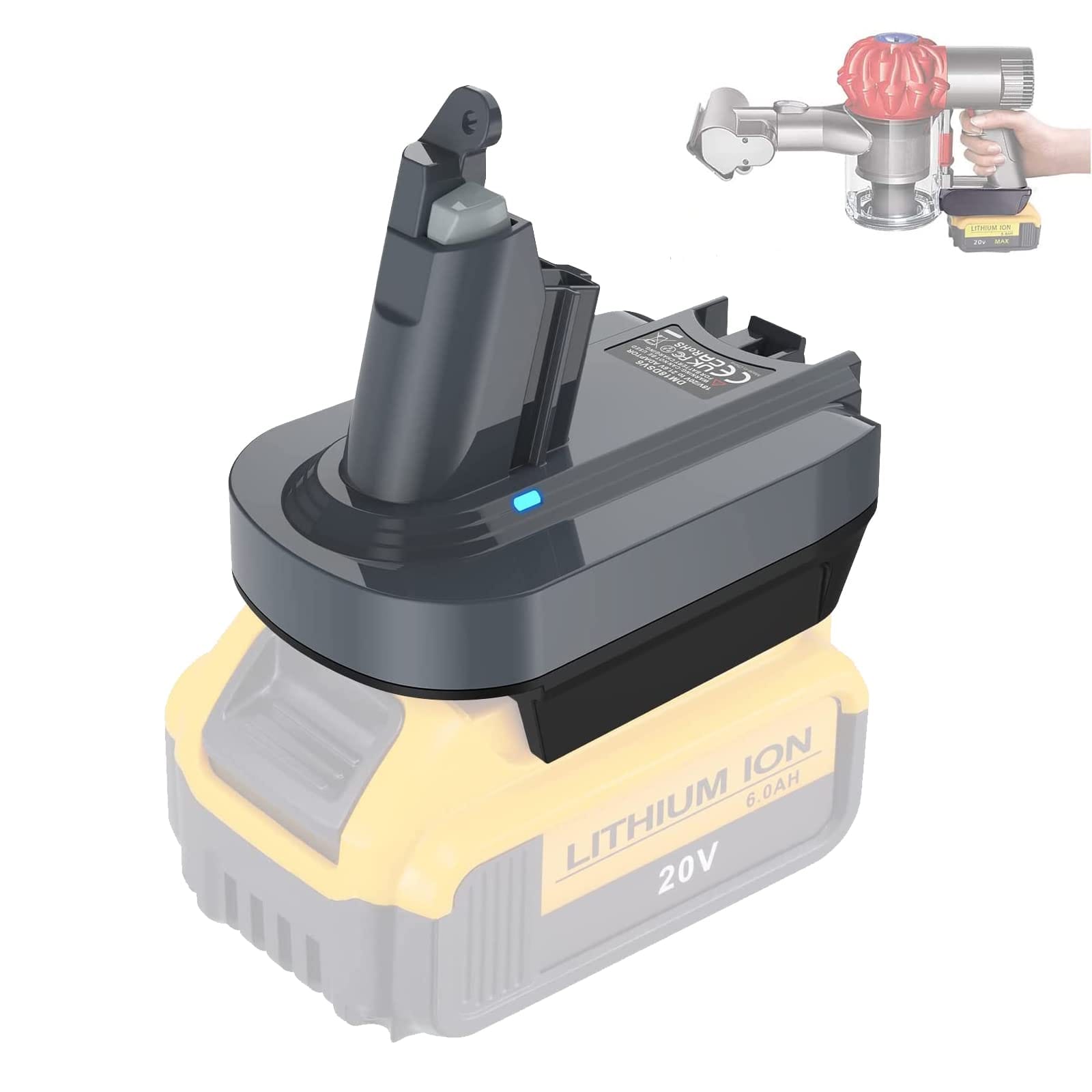 Converter Adapter for Dewalt 20V Lithium Battery to Replace Dyson V6 Vacuum Cleaner Battery - Compatible with V6 Animal/Motorhead/HEPA Vacuums