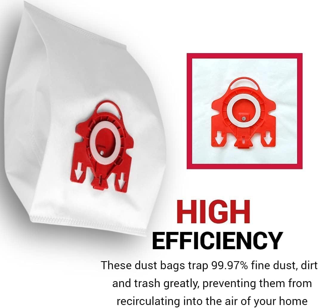 Premium 5-Star FJM Vacuum Cleaner Bags Replacement for Miele Vacuum - 8 Pack Airclean 3D Efficiency Dust Bag, Red - Review Image 3