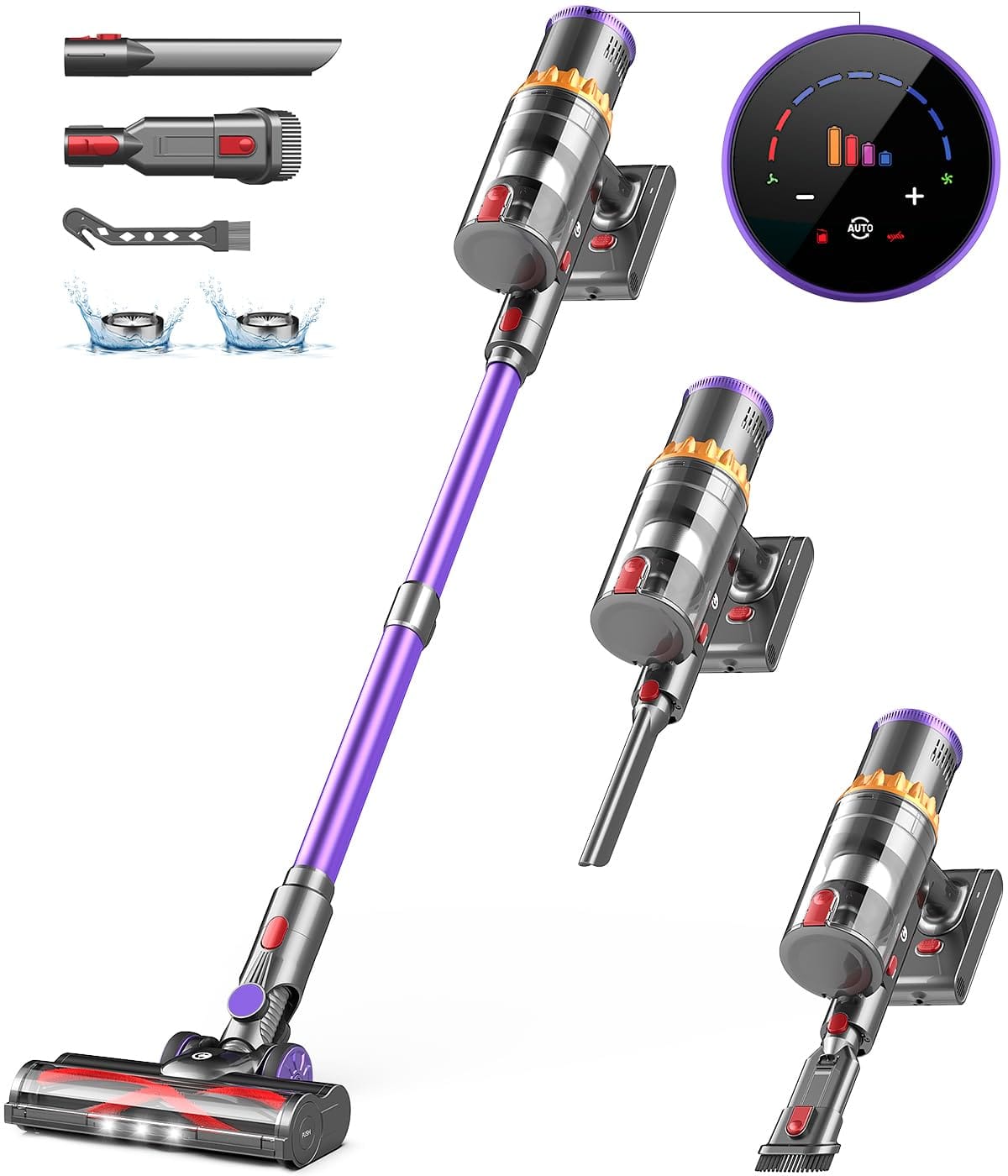 CHEBIO 550W Cordless Vacuum Cleaner with Smart Display, 45Kpa Suction, Max 65Mins Runtime - Ideal for Pet Hair, Carpet, and Hardwood Floors
