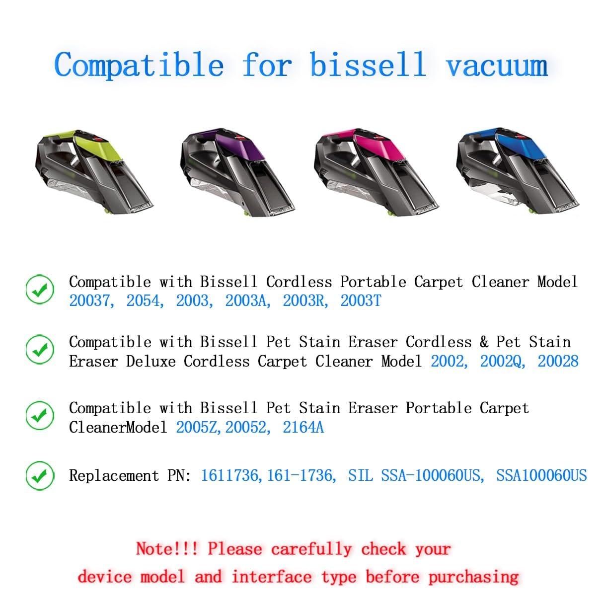 Replacement Power Charger for Bissell Pet Stain Eraser Cordless Handheld Vacuum Cleaner Models - Review Image 2