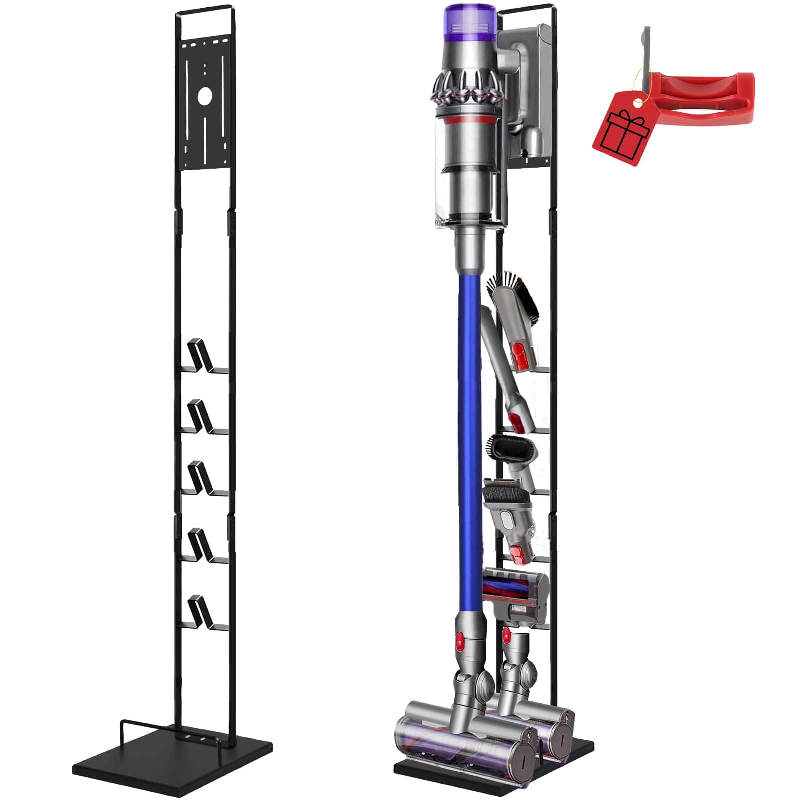 Heavy Base Metal Vacuum Stand for Dyson V6, V7, V8, V10, V11, V12, V15 Cordless Cleaners with Trigger Lock and Accessory Storage