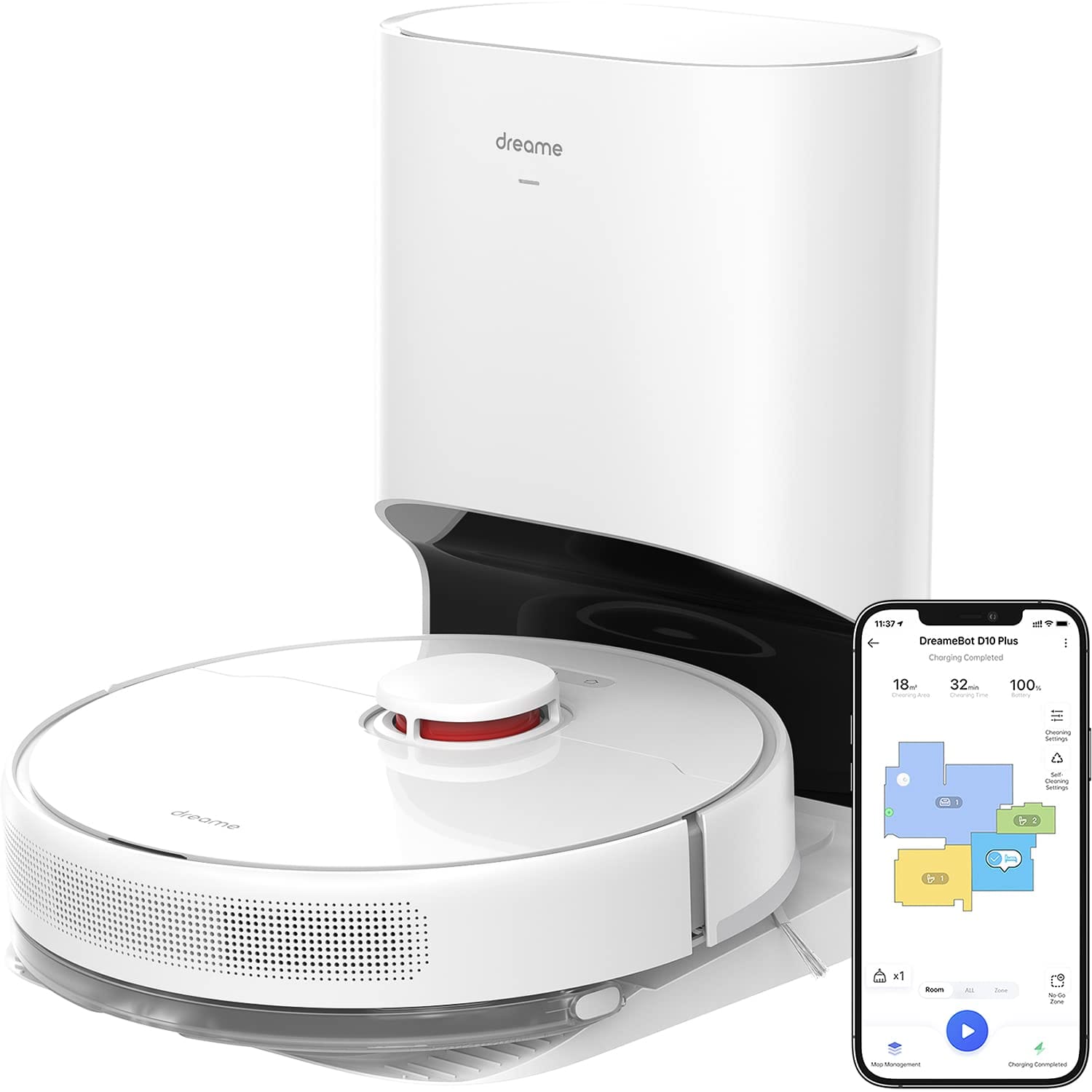 Dreametech D10Plus Robot Vacuum Cleaner with Self-Emptying Base, Lidar Navigation, 4000 Pa Suction, Alexa Compatible, Wi-Fi Connected