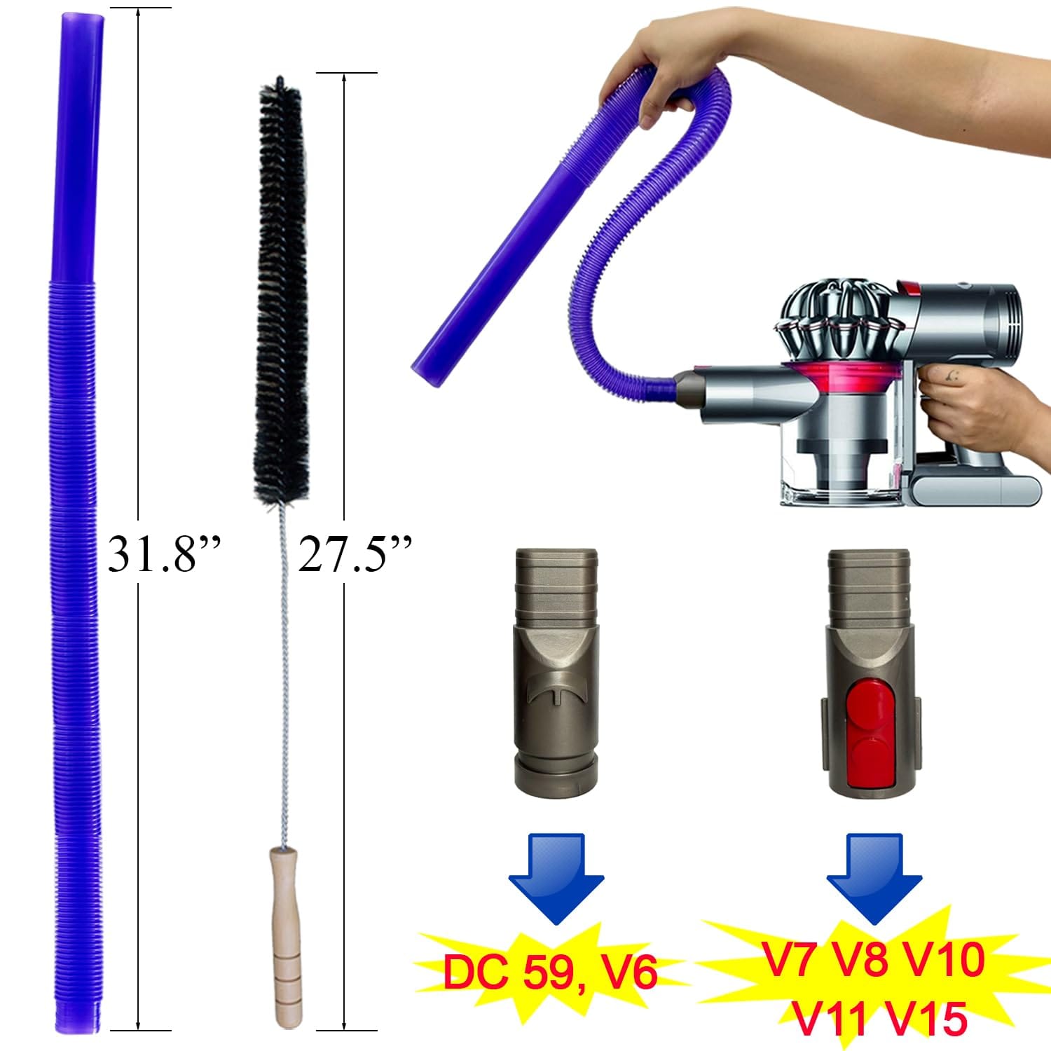 Flexible Vacuum Attachments Kit for Dyson V7 V8 V10 V11 V15 V6 Dc58 Dc59 - Dryer Vent & Refrigerator Coil Cleaner Brush Set - Review Image 2