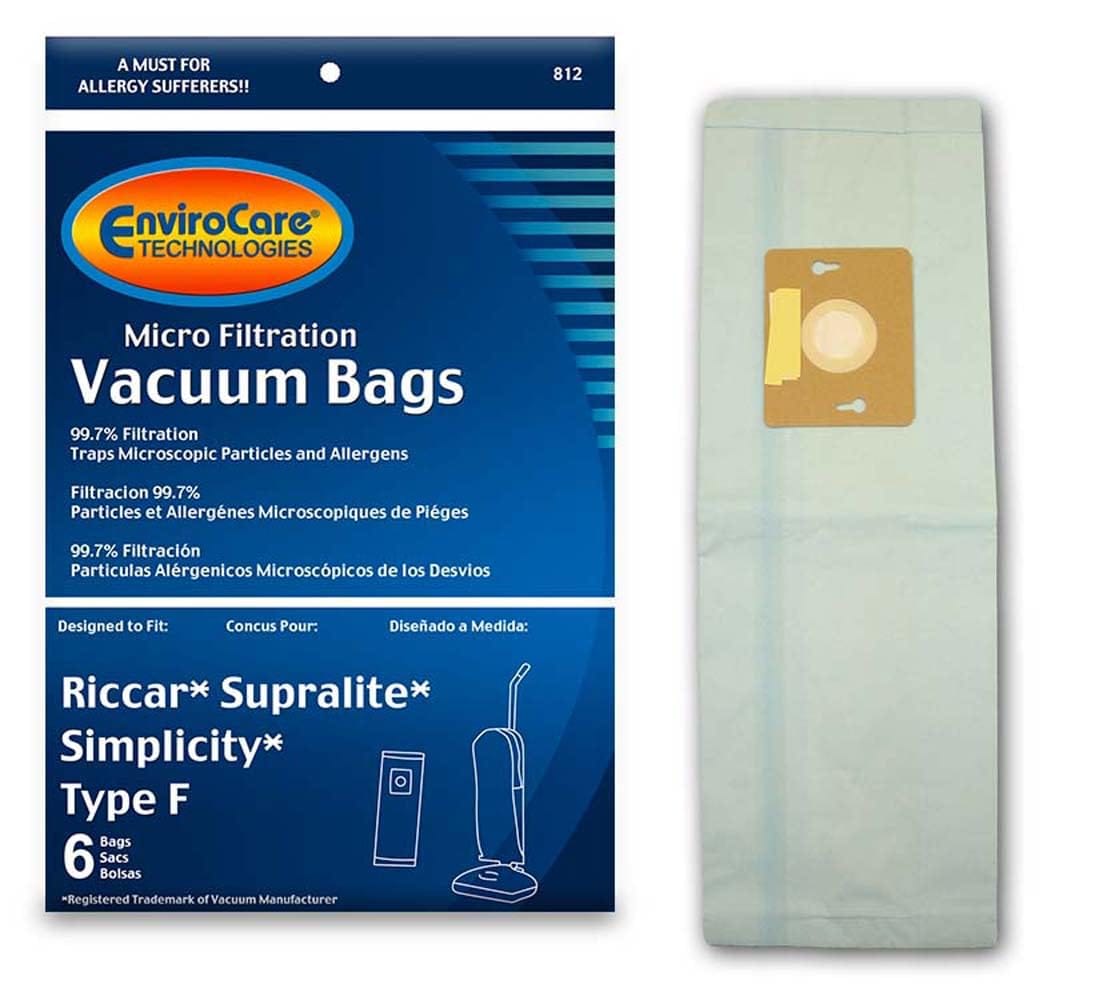 Envirocare Replacement Micro Filtration Vacuum Cleaner Dust Bags for Riccar Supralite & Simplicity Type F Uprights, 6 Pack