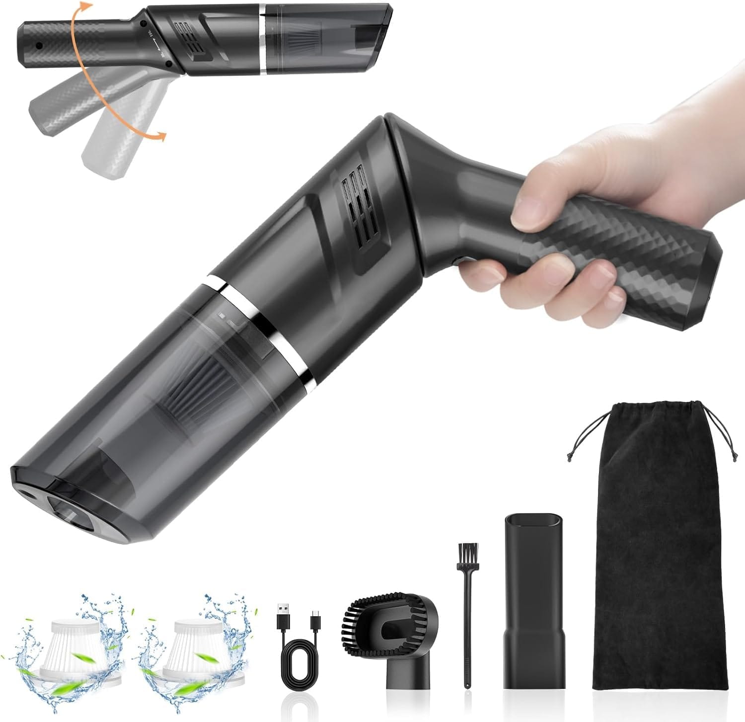 Mini Handheld Car Vacuum Cleaner - Cordless Portable 120W Rechargeable Vacuum for Car/Home/Office