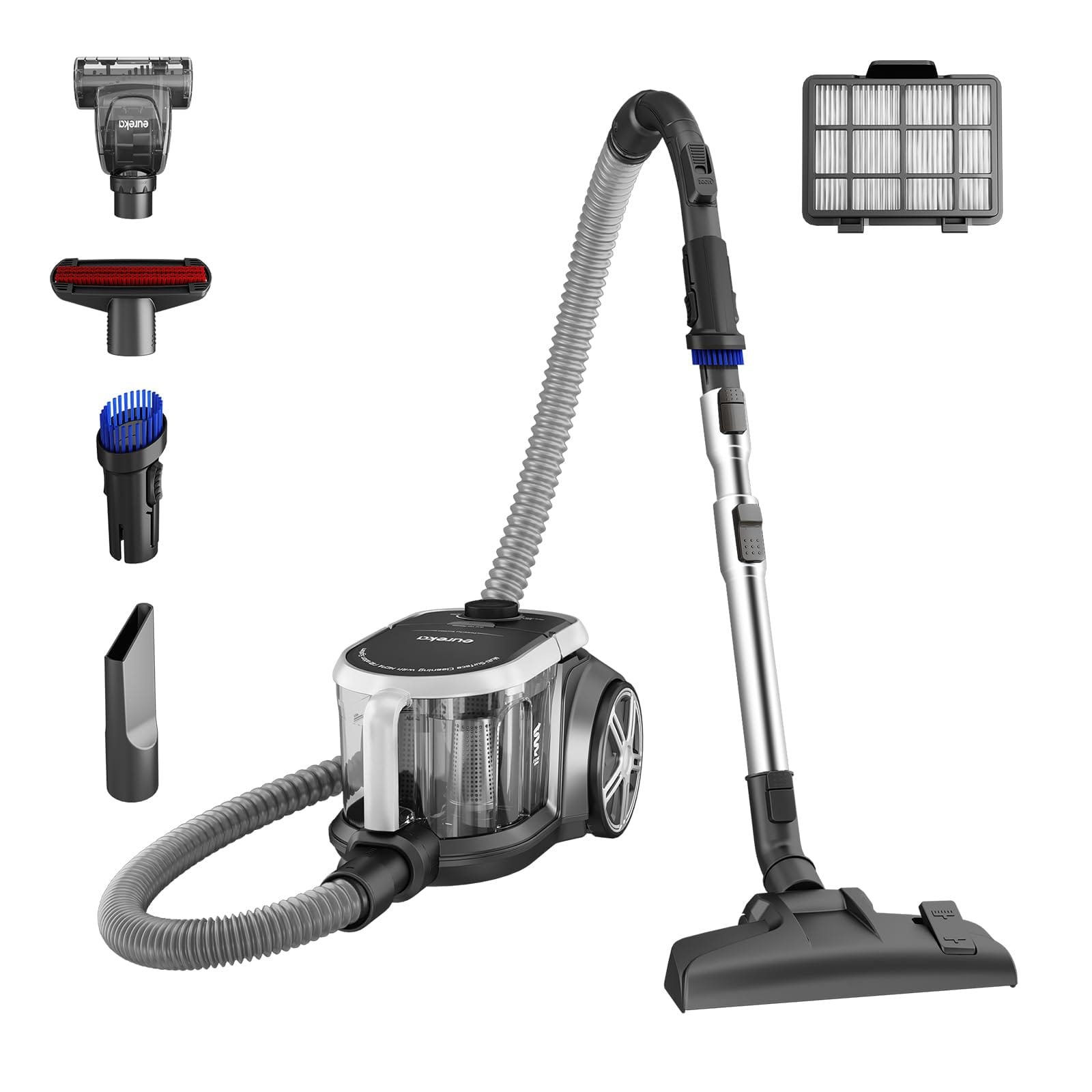 Eureka NEN180 Bagless Canister Vacuum Cleaner with 16kpa Suction Power for Carpets and Hard Floors