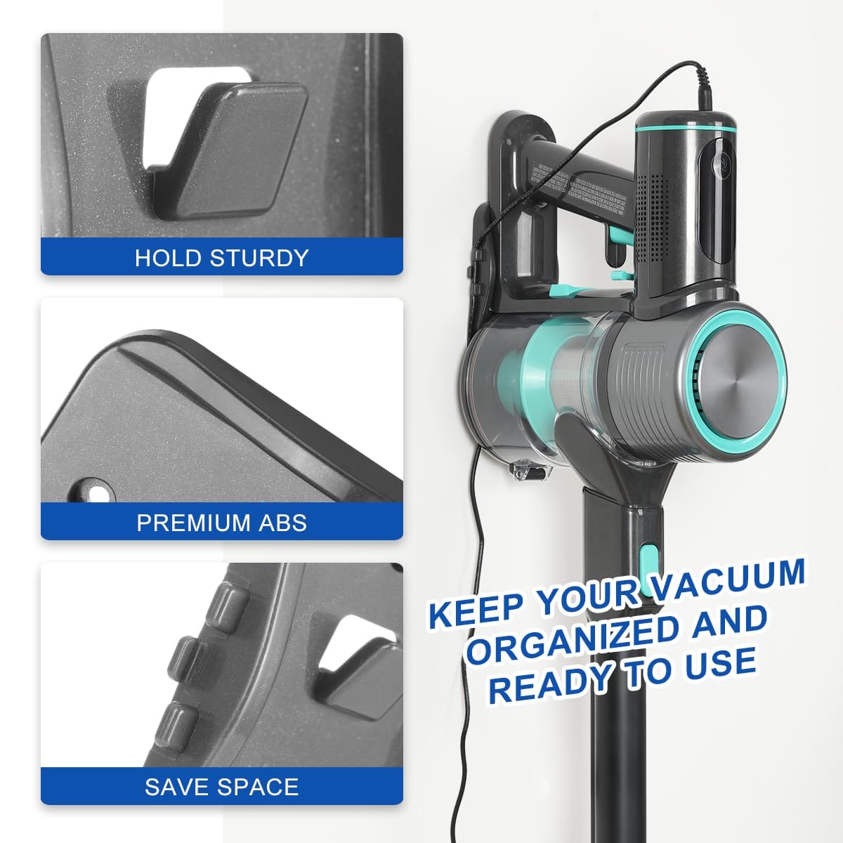 Lanmu Wall Mount Holder for Wyze Cordless Vacuum & S, Hanger Hook with Charging Cable Management Clip - Vacuum Cleaner Accessory for Home Garage Organization - Review Image 2