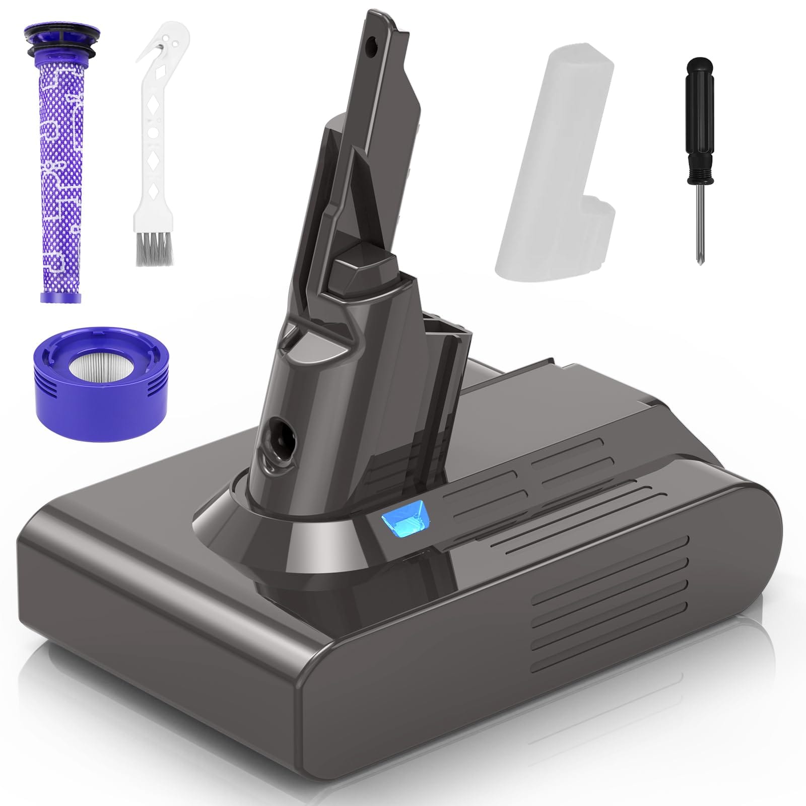 High Capacity 21.6V 6000mAh Lithium-Ion Battery Replacement for Dyson V7 Motorhead Animal Cordless Vacuums - Filters Included