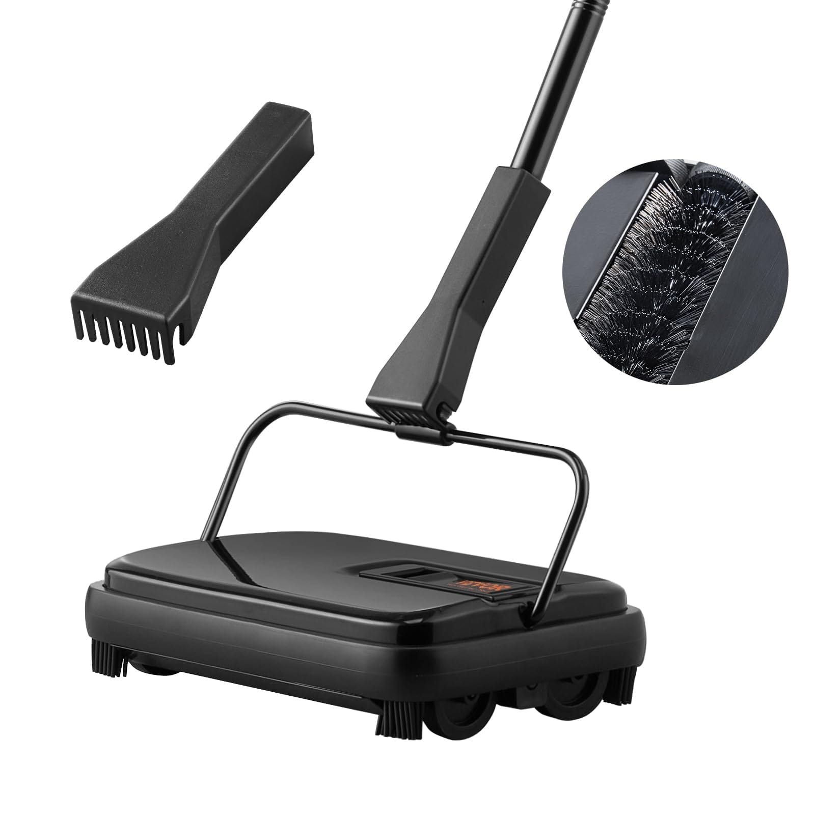 Lightweight Manual Carpet Sweeper with 300 ml Dustbin Capacity for Home and Office Cleaning - Black
