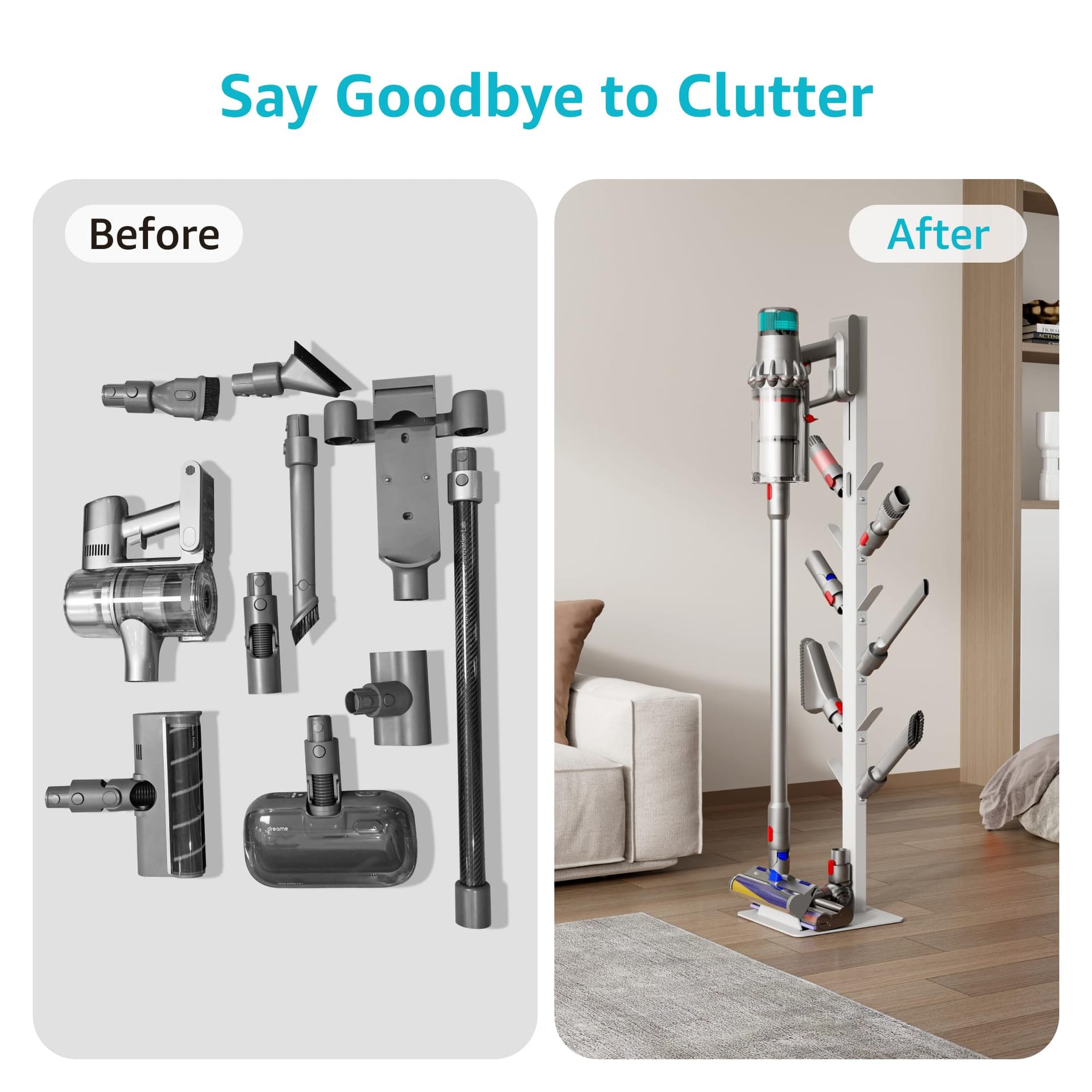 Universal Vacuum Cleaner Stand with 12 Storage Hooks for Dyson, Shark, Eureka, Tineco & More, Metal Holder - White - Review Image 5
