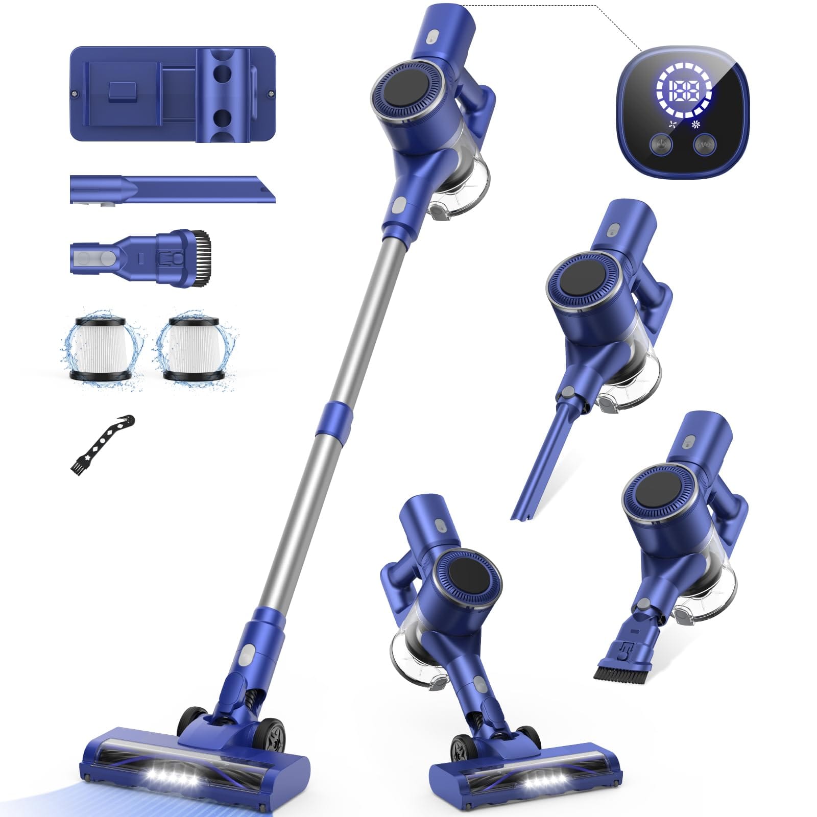 Budget-Friendly Cordless Stick Vacuum Cleaner with 28Kpa Powerful Suction and Anti-Tangle Technology (Blue)