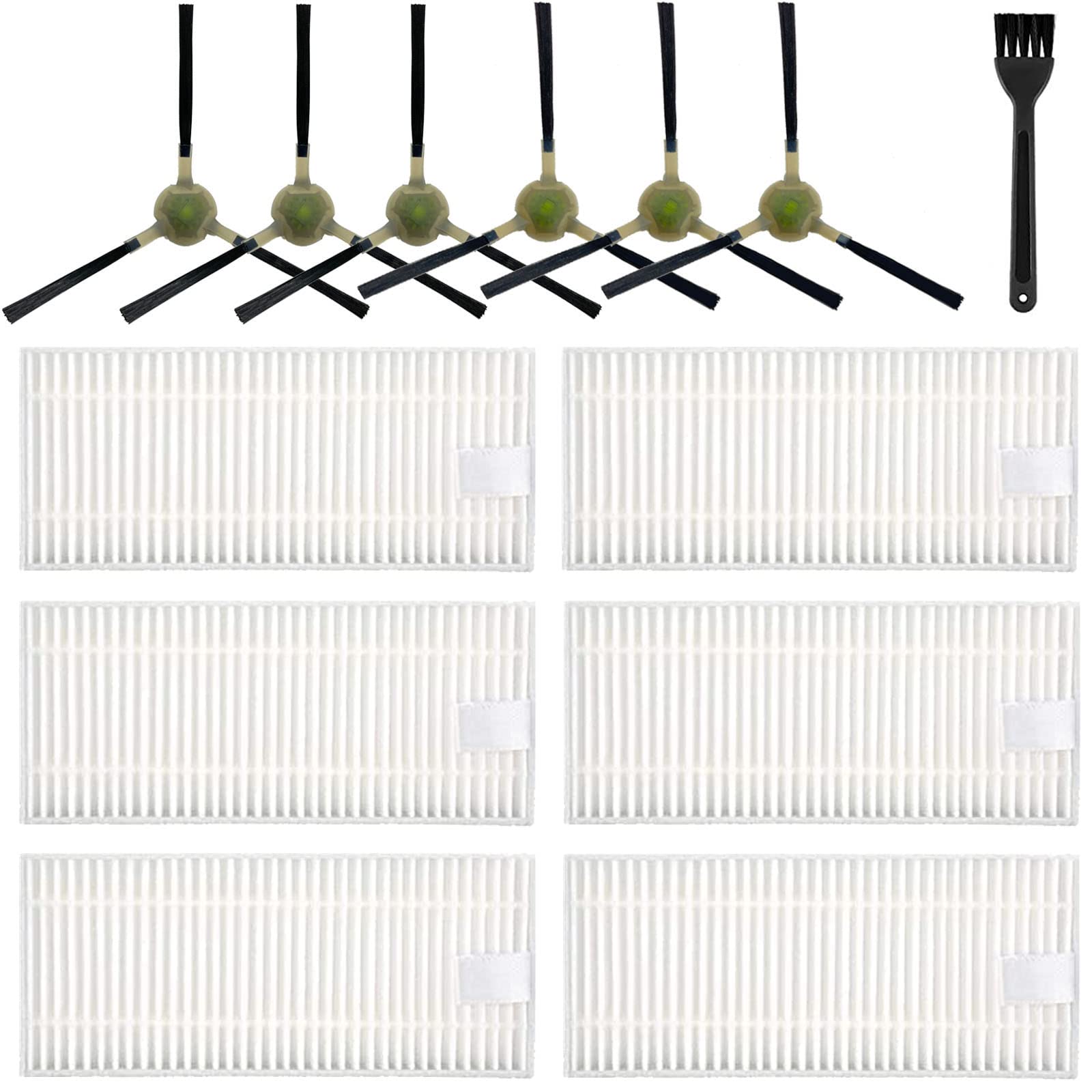 12 Pack Replacement Filter Set for Okp Life K2, K3, K3A, K4, K5 and Lefant Robot Vacuum Models - Includes 6 Side Brushes, 6 Filters