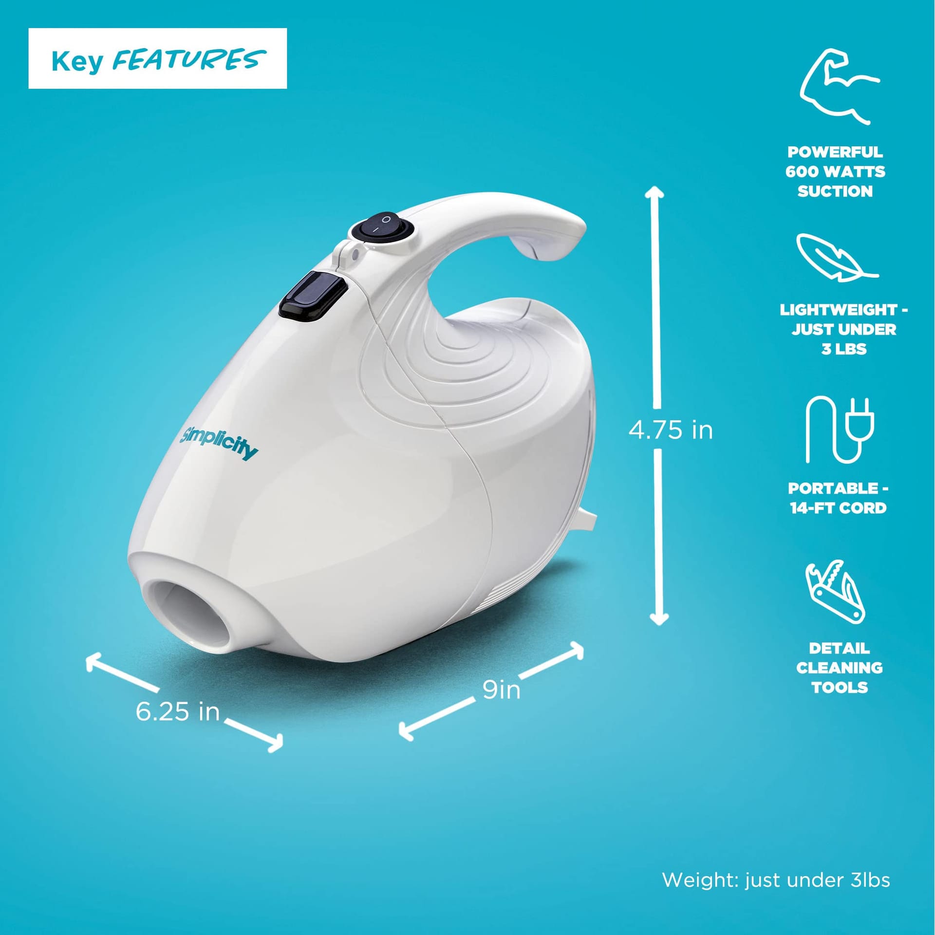 Simplicity Vacuums F1 Flash Mini Handheld Vacuum - Powerful Corded Hand Vacuum for Craft & Sewing Projects, Car Detailing - With Attachments - Review Image 3