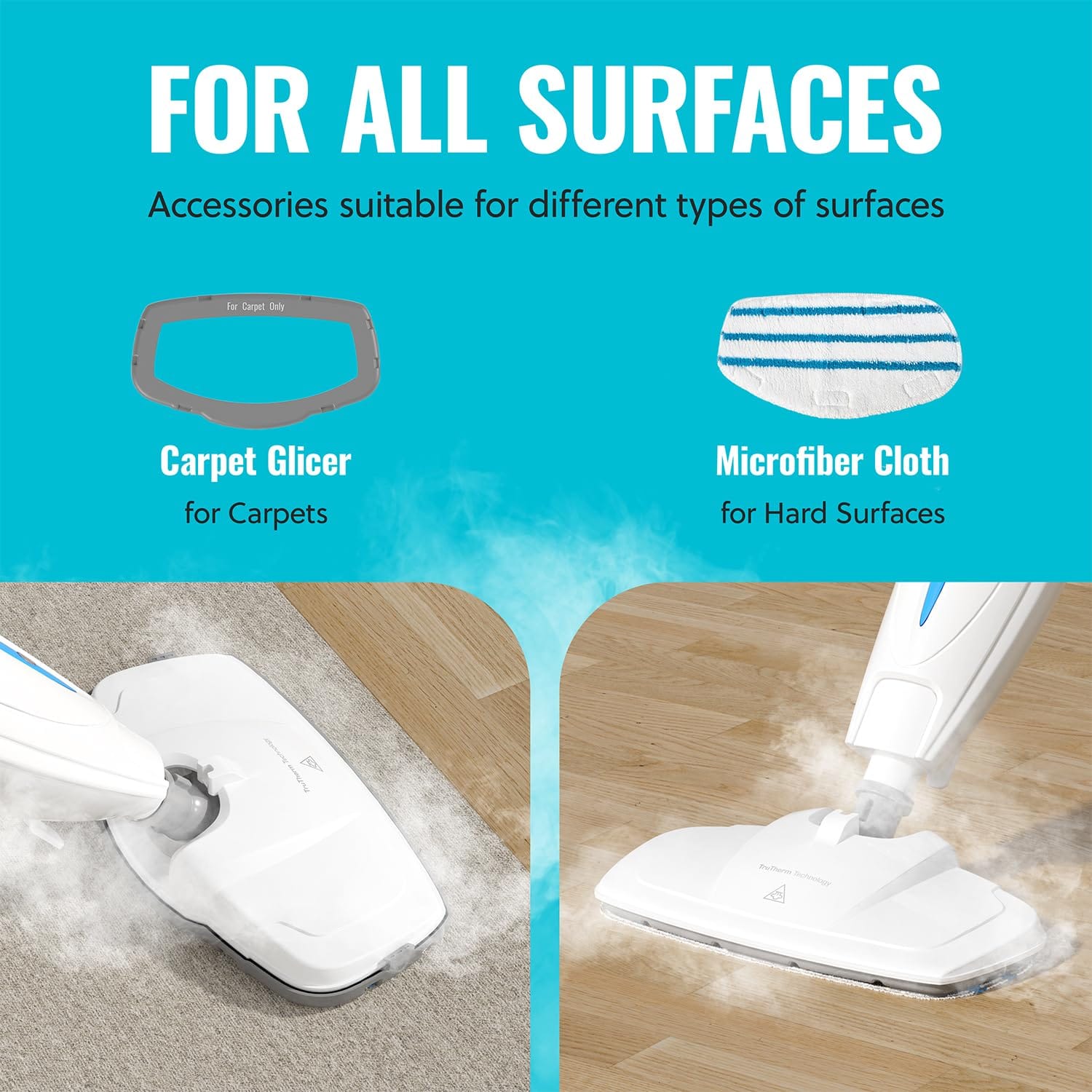 Pursteam Steam Mop for Hardwood Floors and Carpets with Swivel Head and Washable Pads, Turquoise/White - Review Image 4