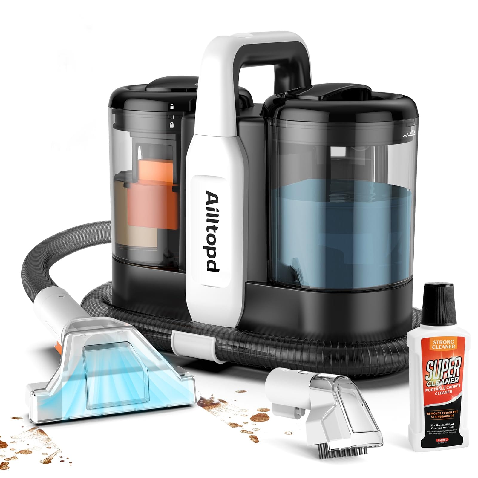 Ailltopd Portable Carpet & Upholstery Spot Cleaner with Powerful Suction and Dual Tanks