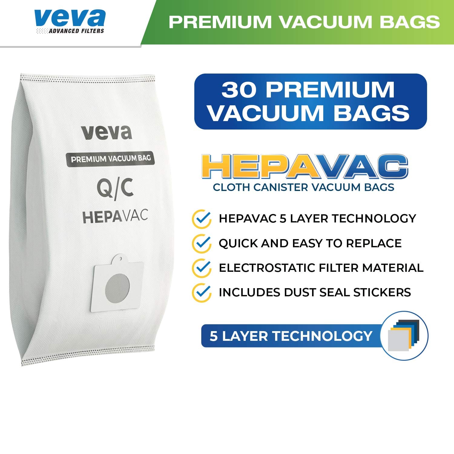 30-Pack VEVA Premium HEPA Vacuum Bags Type Q Cloth Bag for Kenmore Sears Canister Vacuum Cleaners - Compatible with Style C, Cq, 5055, 50557, 50558, 53292, 53291 Bags - Review Image 2