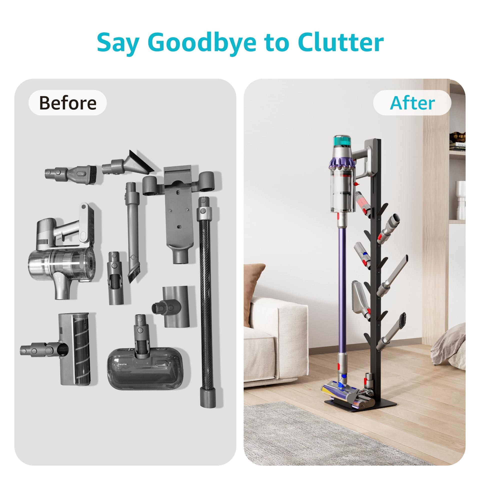 Universal Vacuum Cleaner Stand with 12 Storage Hooks for Dyson, Shark, Eureka, Tineco, Dreame Cordless Vacuums - Metal Holder, Black - Review Image 5