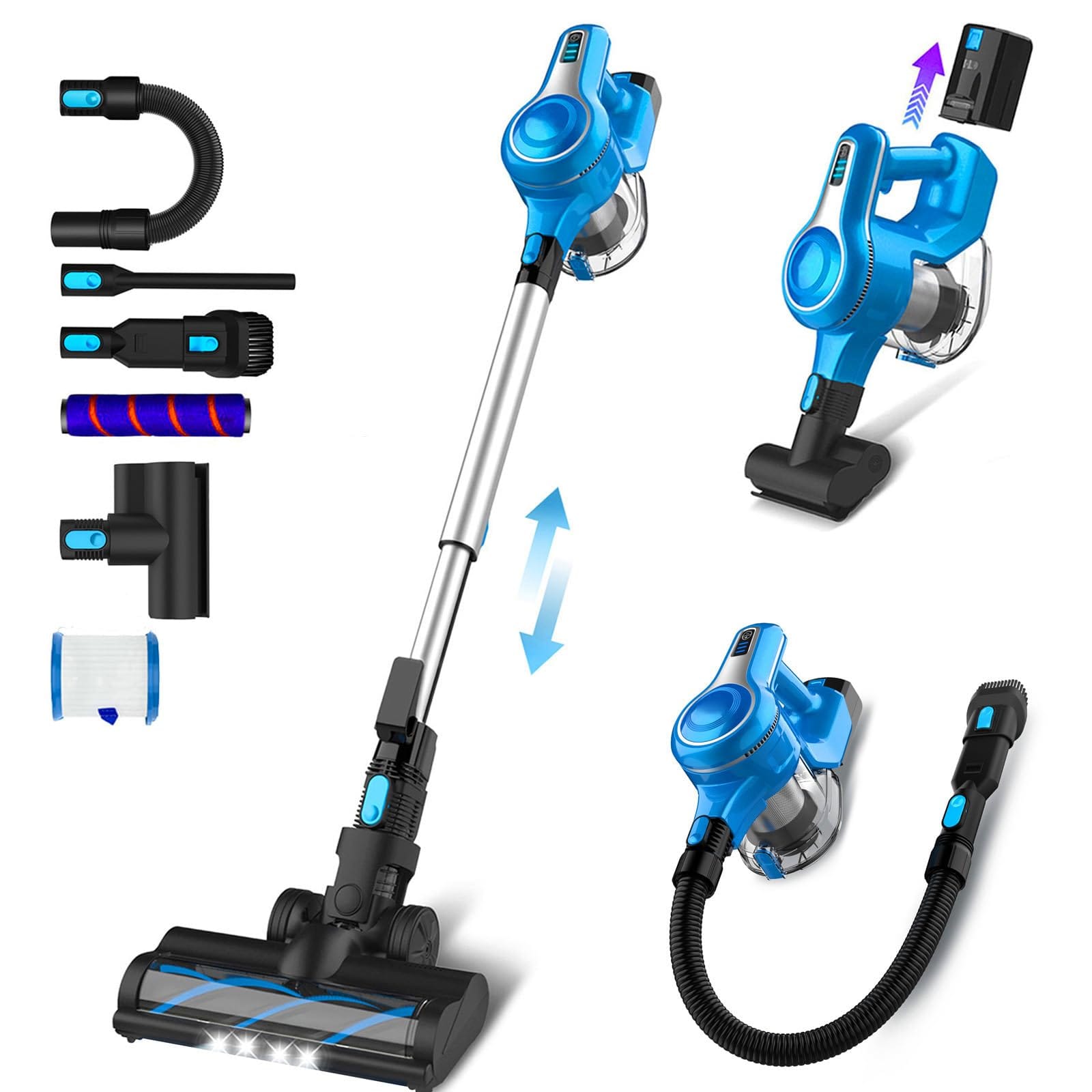 Insetech Cordless Stick Vacuum Cleaner 30Kpa Powerful Suction & Lightweight 10-in-1 Multipurpose Cordless Vacuum with 45Min Runtime (Blue)