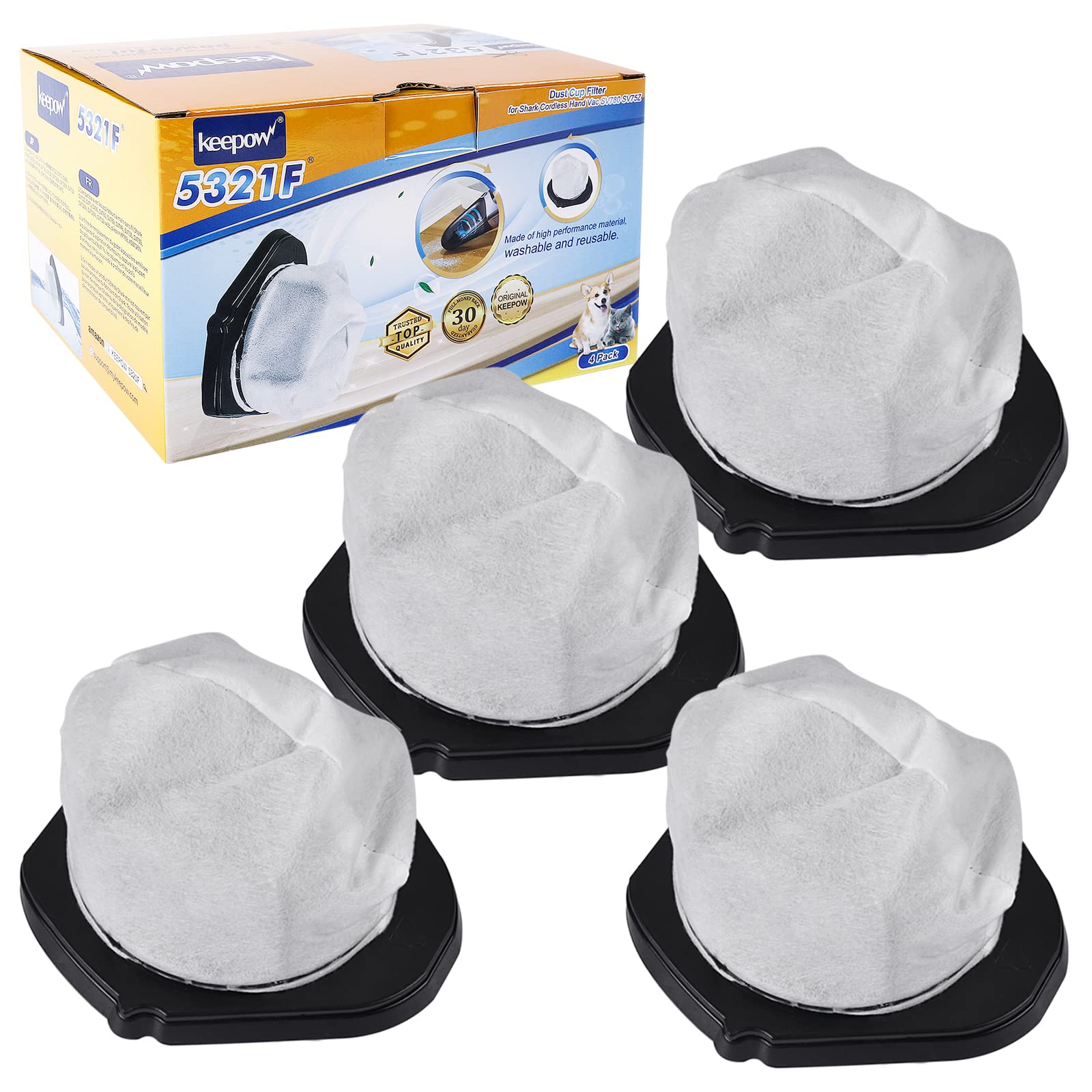 Keepow Cordless Handheld Vacuum Filter Replacement for Shark SV780 SV75Z SV728N SV726N (4 Pack)