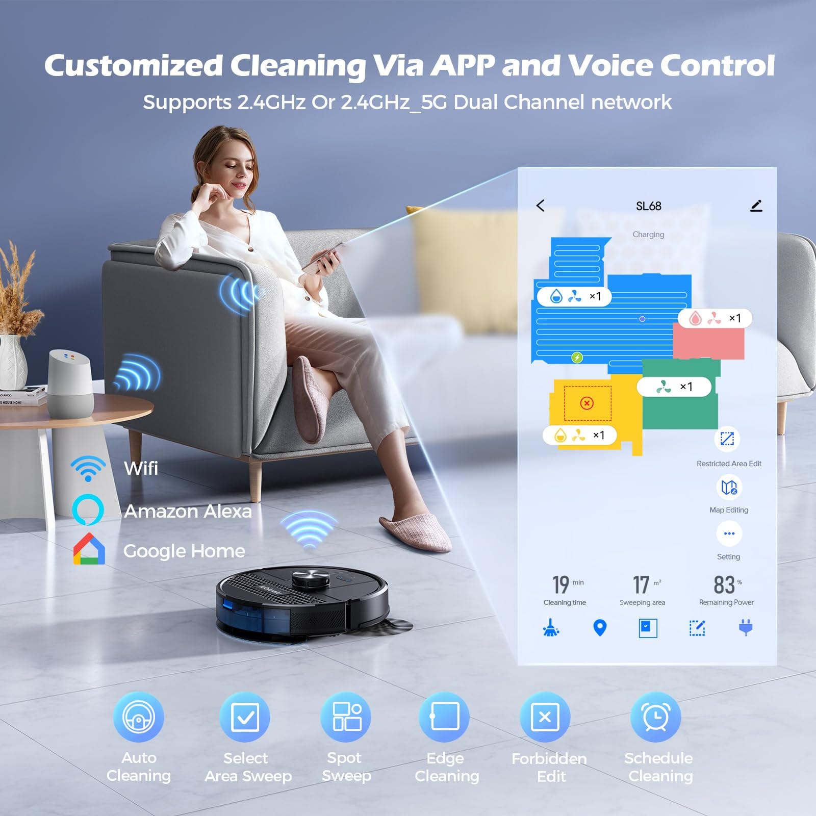 Lubluelu 3-in-1 Robot Vacuum and Mop Combo with Powerful 4500Pa Suction, Mapping, Lidar Navigation, 5 Maps, 24 No-Go Zones, Self-Charging, App Control - Black - Review Image 5