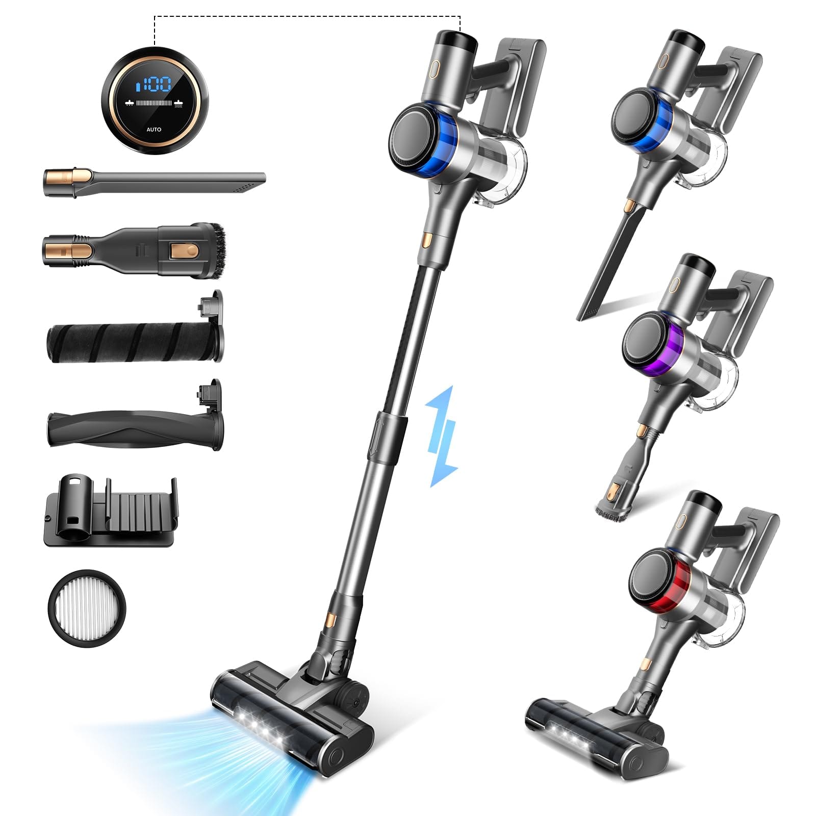 INSETech Cordless Vacuum Cleaner 400W with 30Kpa Suction, 55Min Runtime, Smart Auto-Adjustment - Pet Hair, LED Display