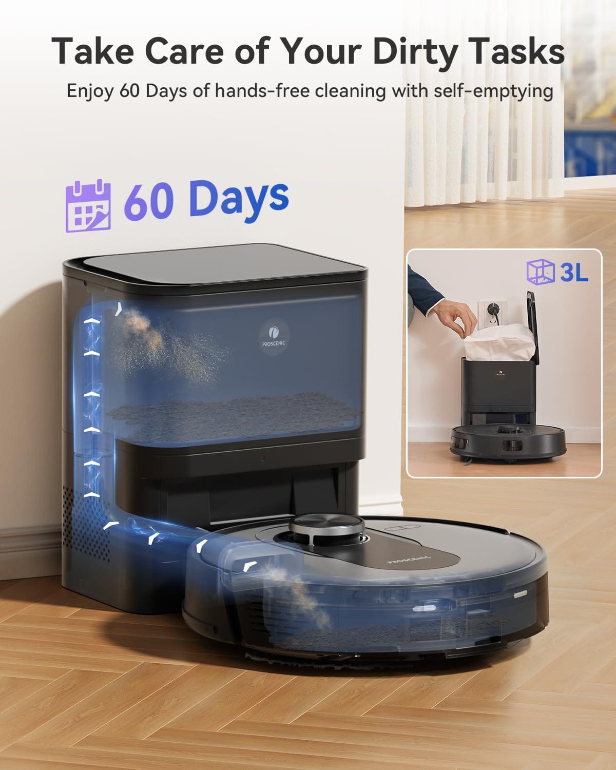 Proscenic Q8 Max Robot Vacuum and Mop with Self-Emptying System, Lidar Navigation, 4200 Pa Suction, 200 Min Runtime, Wifi App Control - Review Image 2