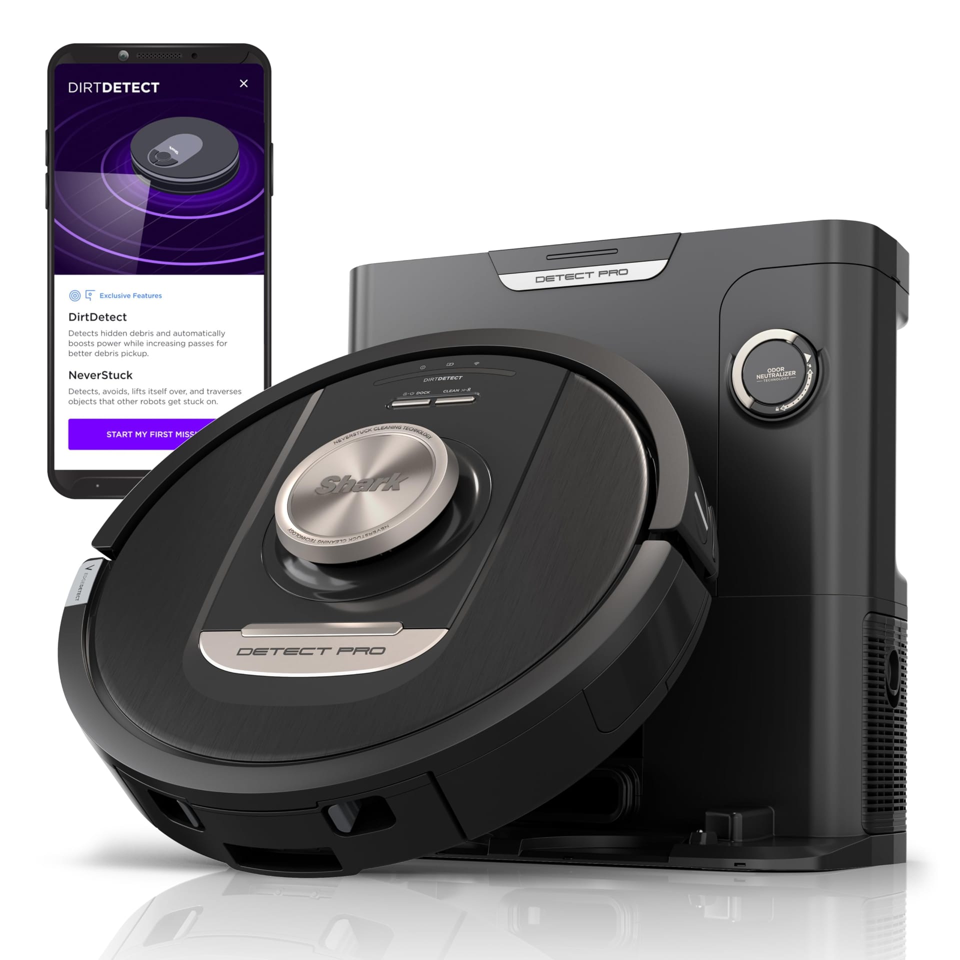 Shark RV2820AE Detect Pro Self-Empty Robot Vacuum with HEPA Filtration, NeverStuck Technology, 3 Deep-Cleaning Technologies, Auto Clean on Carpets/Hardfloors, Wi-Fi Enabled - Black/Bronze