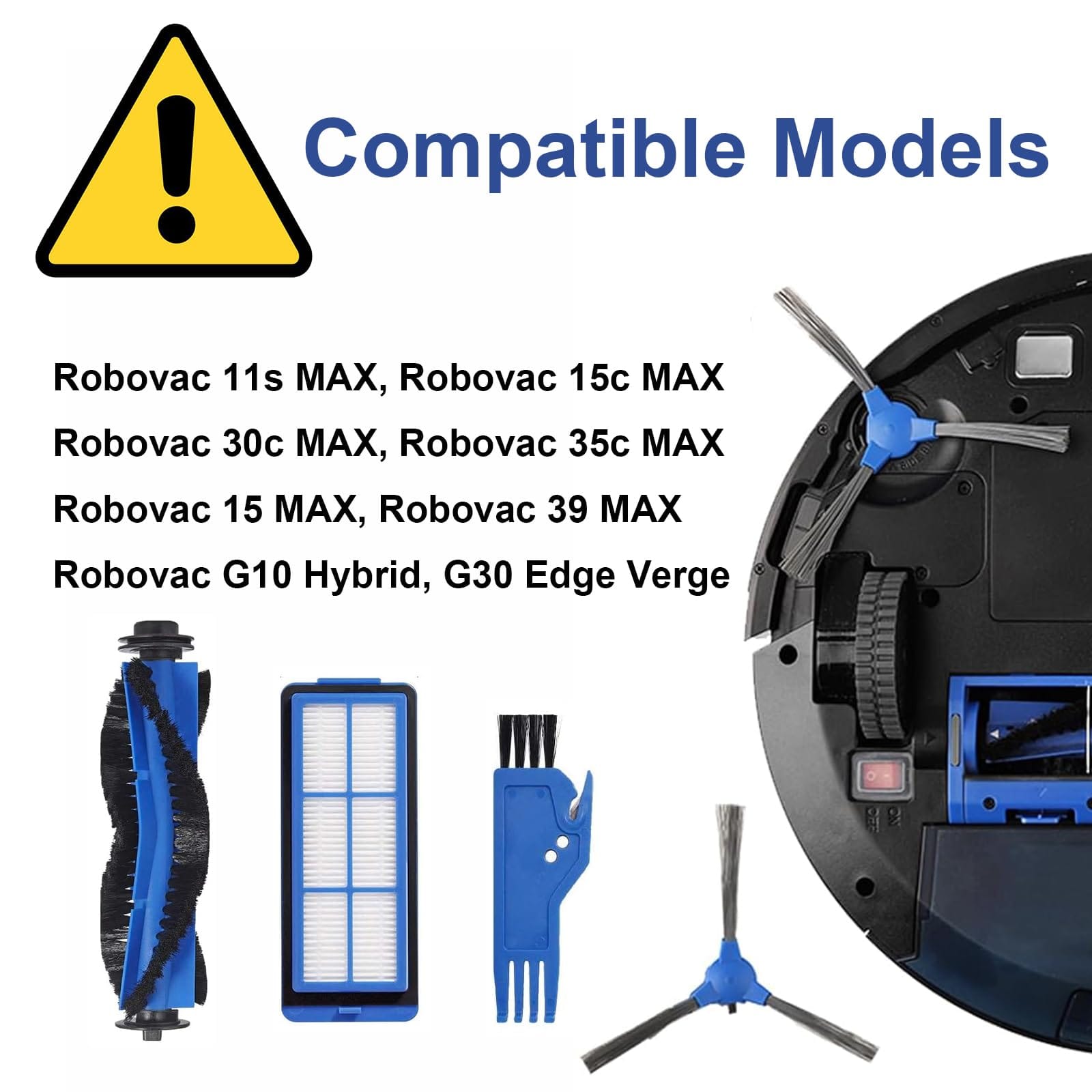 Compatible Replacement Accessories Kit for Eufy Robovac 11S Max, 15C Max, 30C Max, G30 Edge, G10 Hybrid - Includes Main Brush, Side Brushes, Filters - Review Image 2