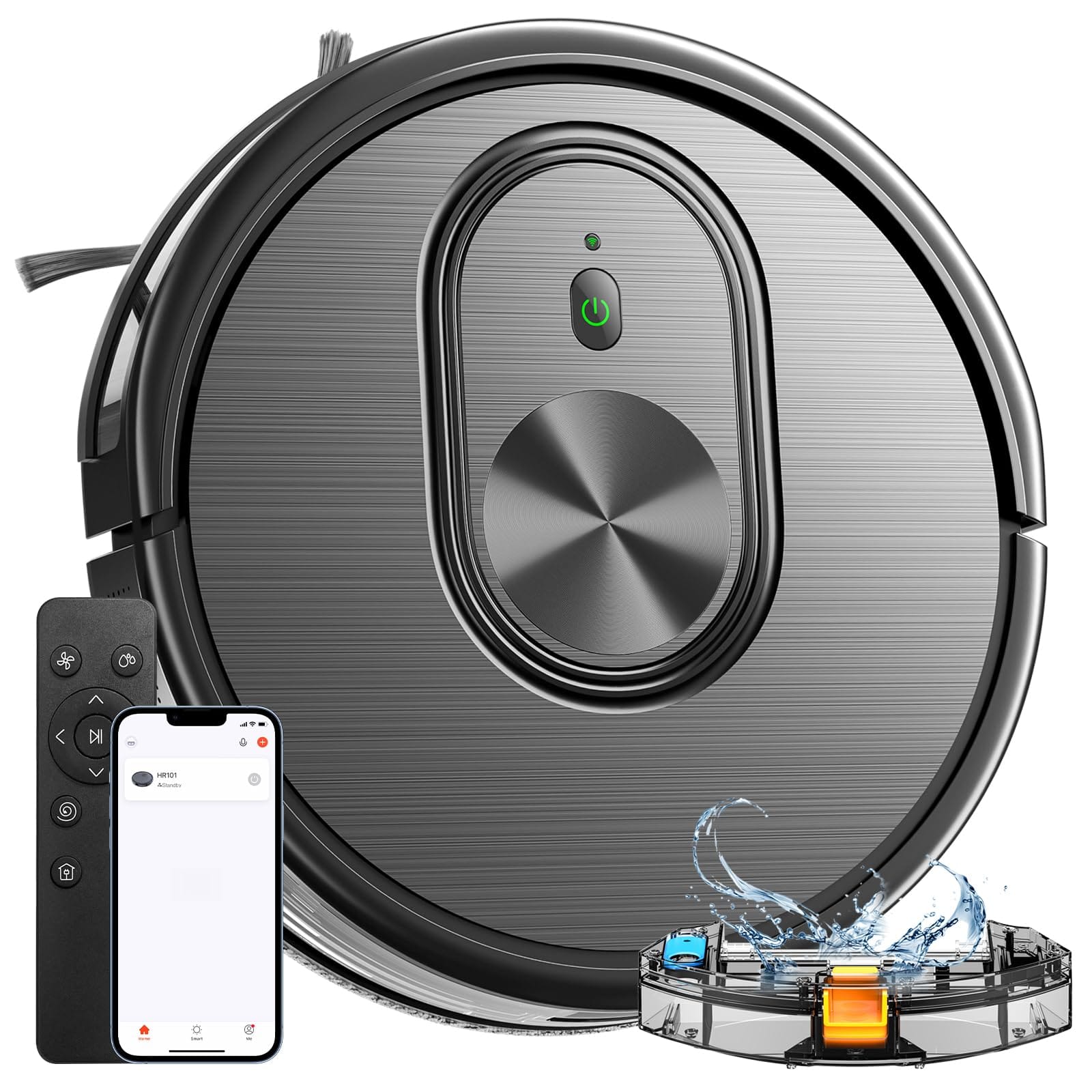 Hr101 Robot Vacuum and Mop Combo with App/Remote Control, Max 1600Pa Suction - Ideal for Hard Floors, Pet Hair, Carpet
